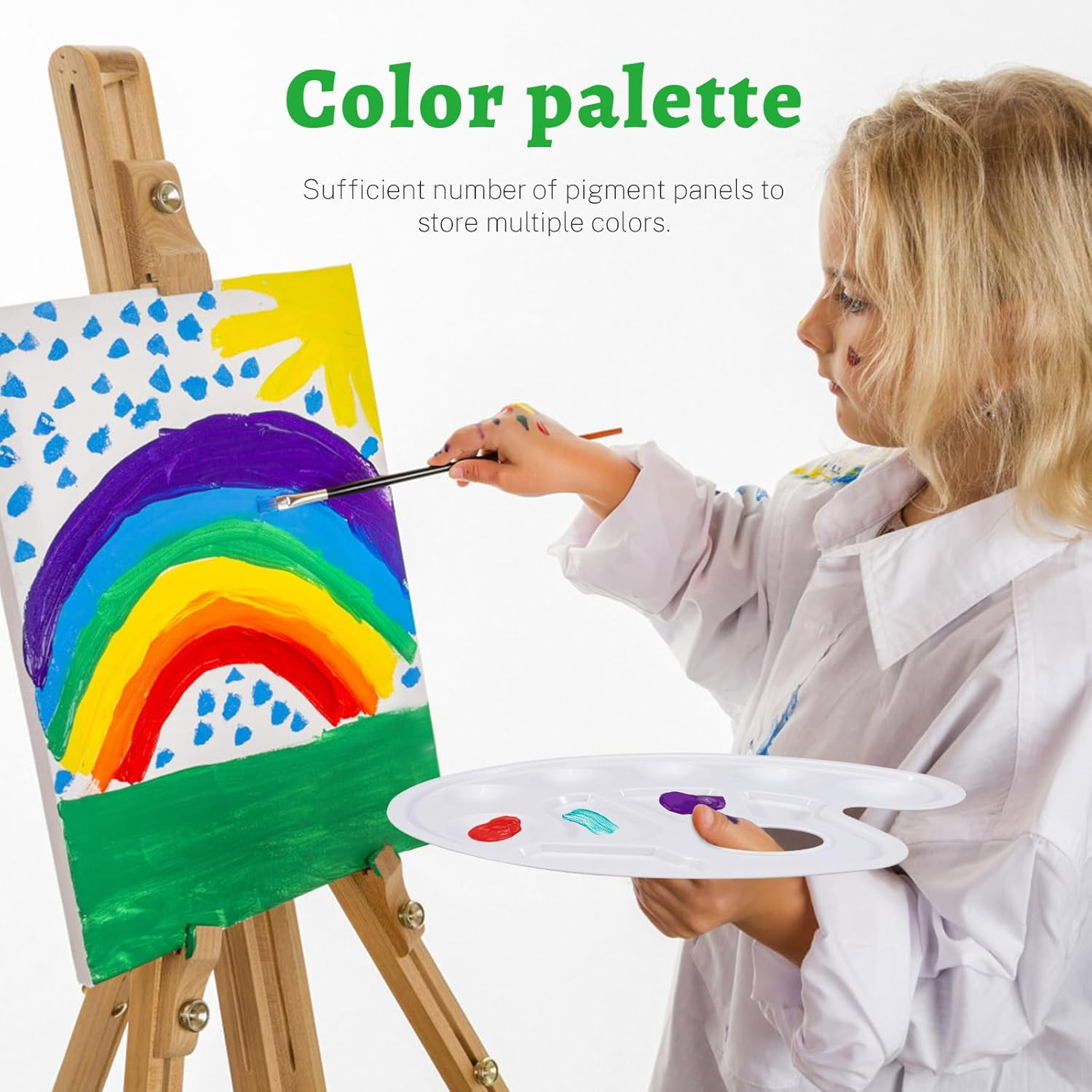 ASTIMESA 8 Pcs Paint Palette with Thumb Hole & 10 Wells, Oil Watercolor Painting Palette Tray, White Paint Trays for Painting, Paint Mixing Palette Holder for Artist Art Supplies (Oval) image number 2