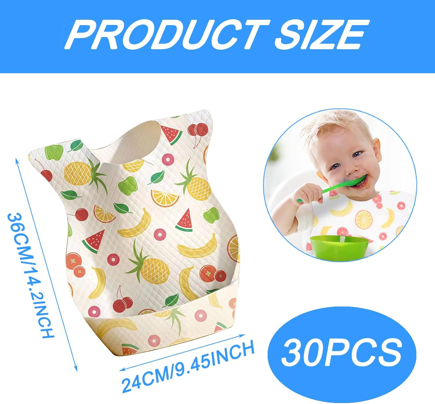 30 Pack Baby Waterproof Bibs with Large Pocket,Adjustable Neck for Boys Girls, Ideal for Travel, Outdoor, Mealtime, Soft & Lightweight image number 3