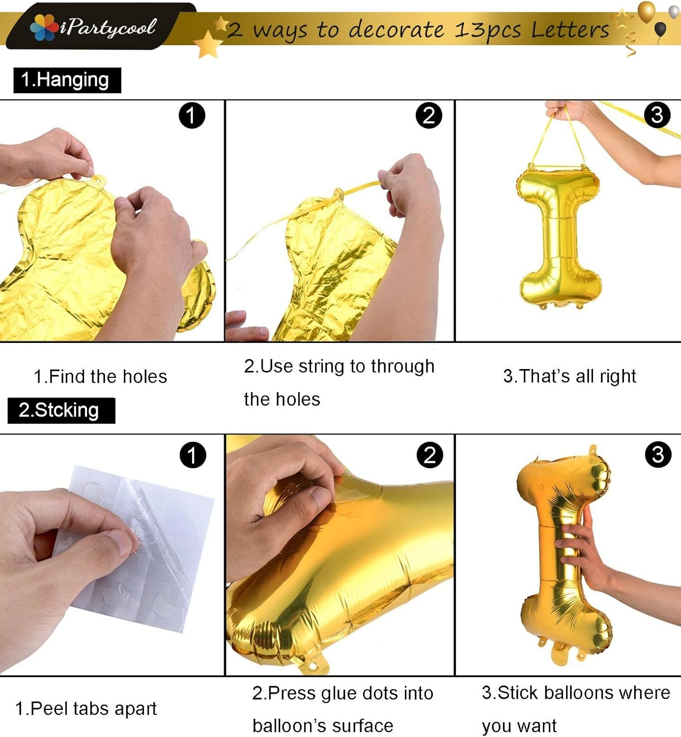 Happy Birthday Balloons,Aluminum Foil Banner Balloons for Birthday Party Decorations and Supplies -Gold - B-36Pcs Black Gold Kits image number 4