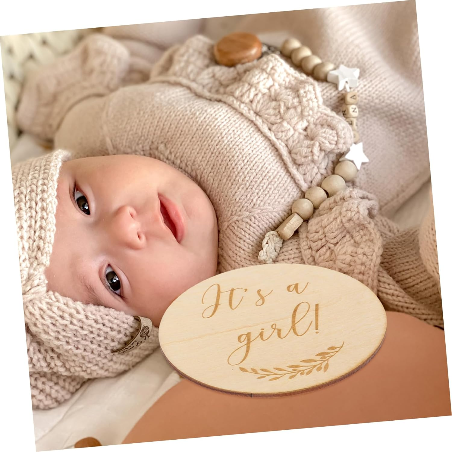 Kisangel 2Pcs Wooden Growth Milestone Cards Creative Keepsake Photography Props for Newborns Durable round Discs for Capturing Monthly Milestones and Cherished Memories image number 5