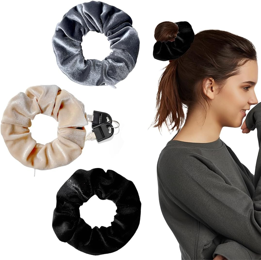 Pack of 3 Women'S Velvet Scrunchies with Zip Pocket, Girls Elastic Cable Elastics, Velvet Hair Bobbles with Hidden Zip Pocket, Elastic Hair Bands for Girls and Women image number 4