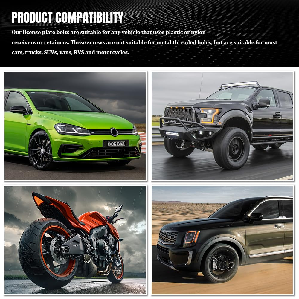 Deemars 8PCS License Plate Screws, License Plate Fasteners, Rust-Proof & Anti-Rattle License Plates Bolts, Automotive Accessories Licenses Plate Stainless Steel Bolts Set for Vehicles (Silver-8Pcs) - Black-4Pcs image number 5