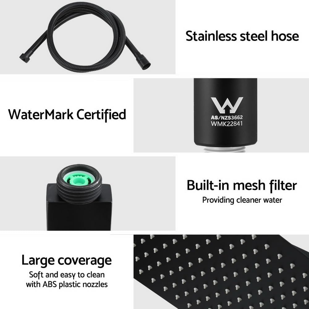 10'' Rain Shower Head Set Handheld Square High Pressure Bathroom Black image number 1
