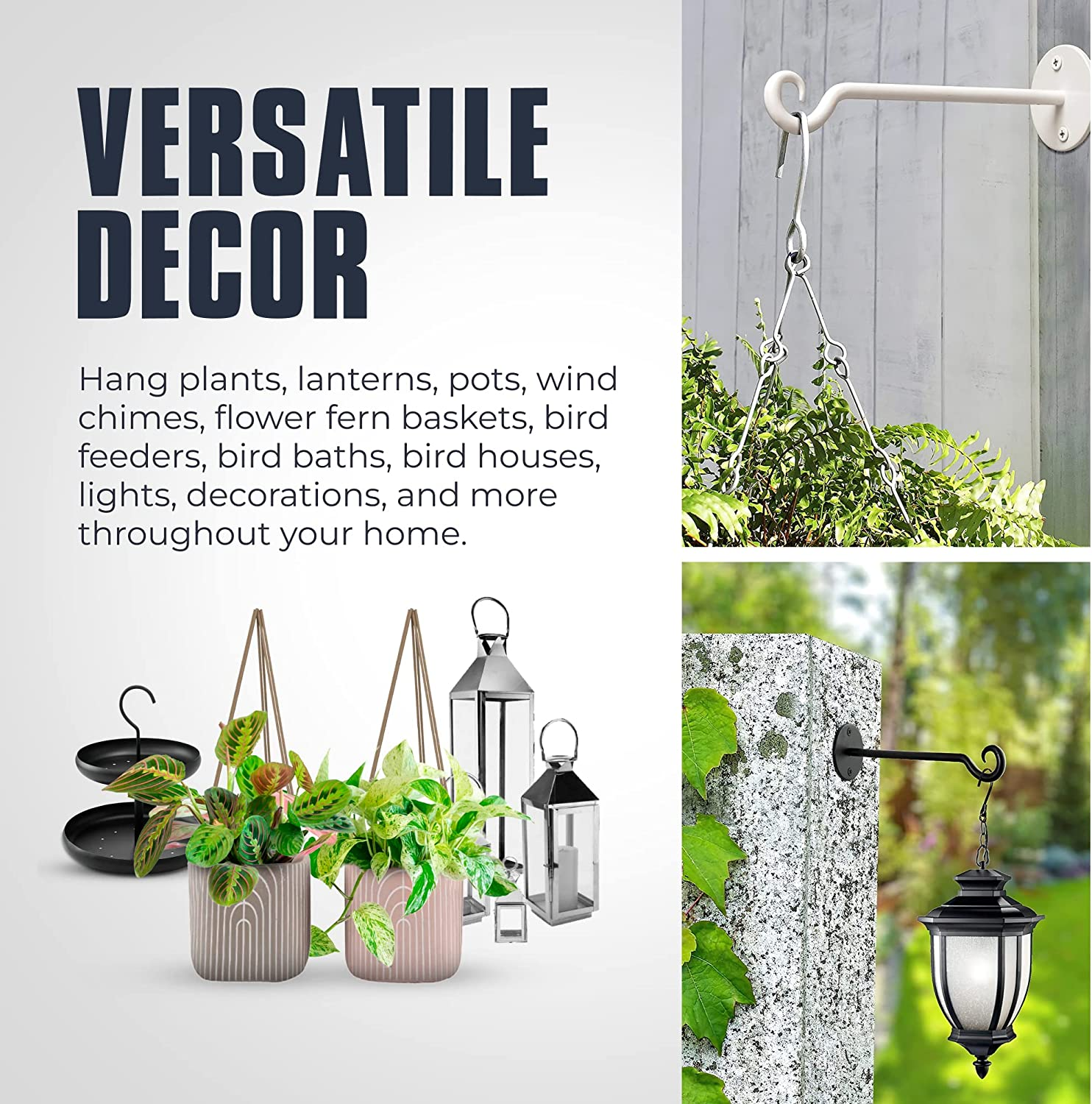 Monarch Abode 20144 Wall Mount Plant Hook Premium Metal Decorative Hanging Bracket for Plants Bird Feeders Planters Home Decor, Heavy Duty, 7.5 Inch, Set of 2, Matte Black image number 5