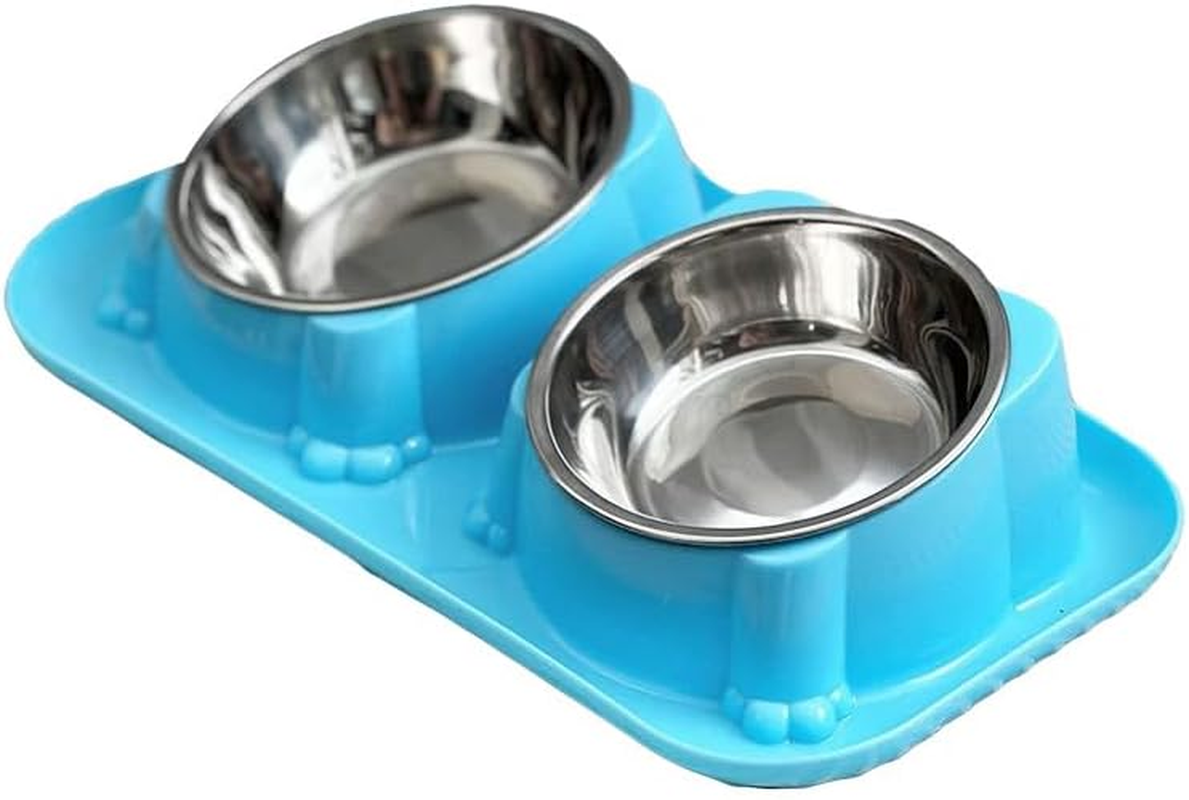AIMALL Double Cat and Dog Bowl, Stainless Steel Raised Pet Feeder with 15&deg; Tilted Design, Non-Slip Feeding Bowl for Water and Food, Easy to Clean, 35X22X8.5Cm