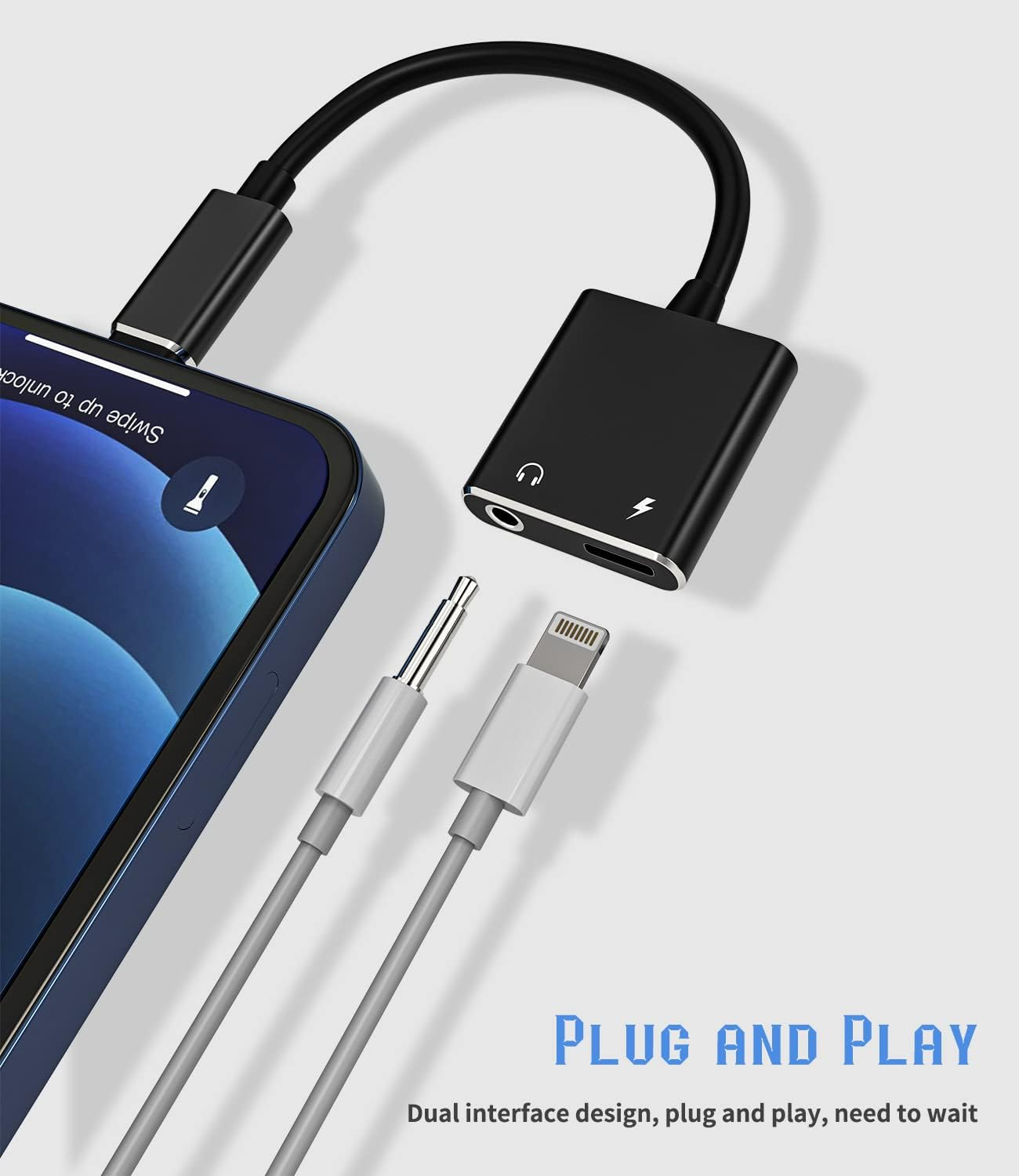 Iphone AUX Adapter for Headphone Jack Cable Dongle(2In1) Lightning to 3.5Mm Splitter Apple MFI Certified Charger Cord Audio Adaptador Para Music Power Charge Converter for 11 12 13 14 Pro Max 7 8 Plus image number 1