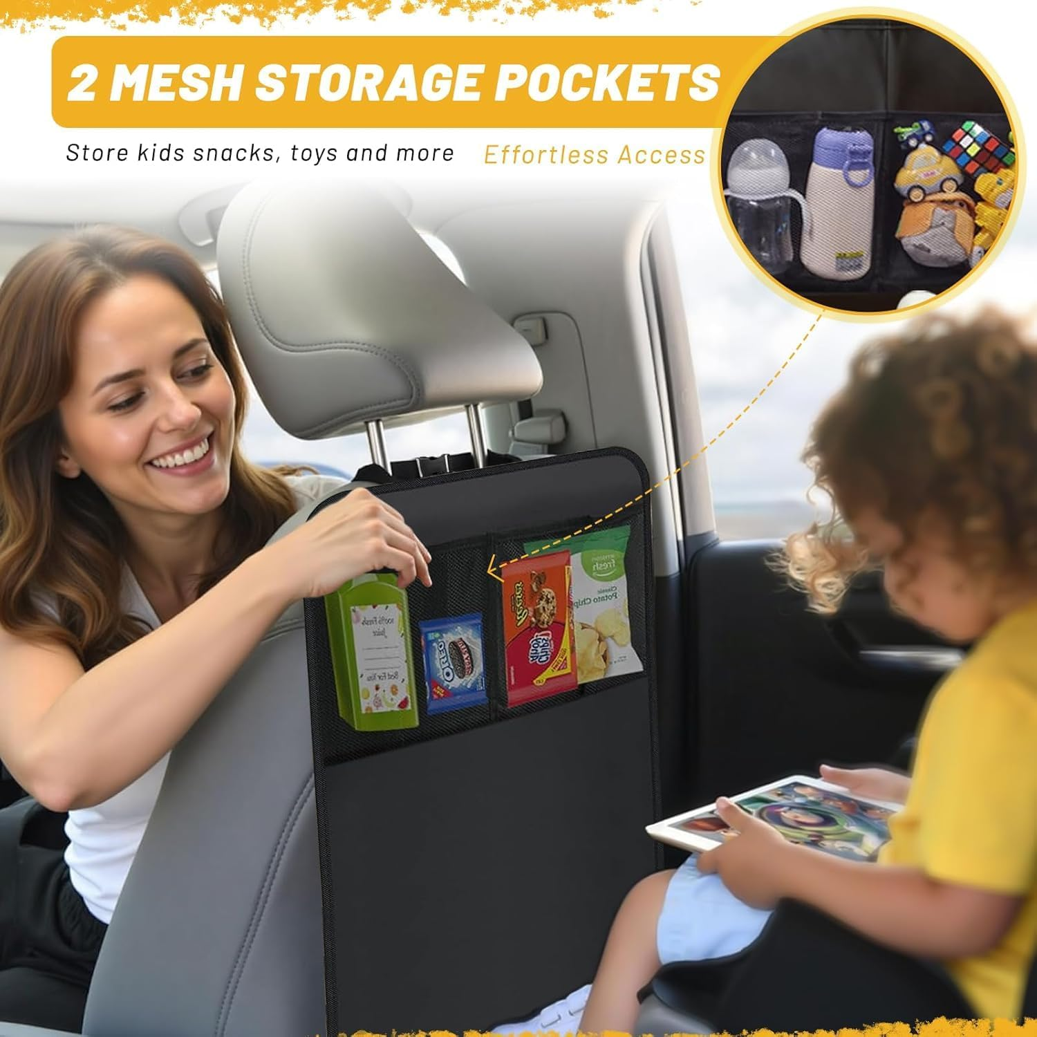 Extra-Large Car Back Seat Organisers &ndash; 60X45Cm Durable Kick Mats with Storage Pockets, Anti-Scratch Seat Protectors for Kids, Pets & Travel Essentials (2) image number 6