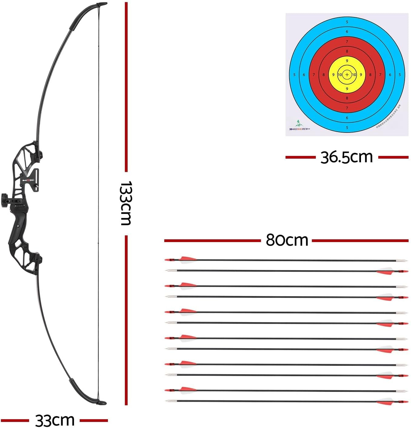 Everfit 55Lbs Bow Arrow Set Recurve Takedown Archery Hunting for Beginner Red image number 2