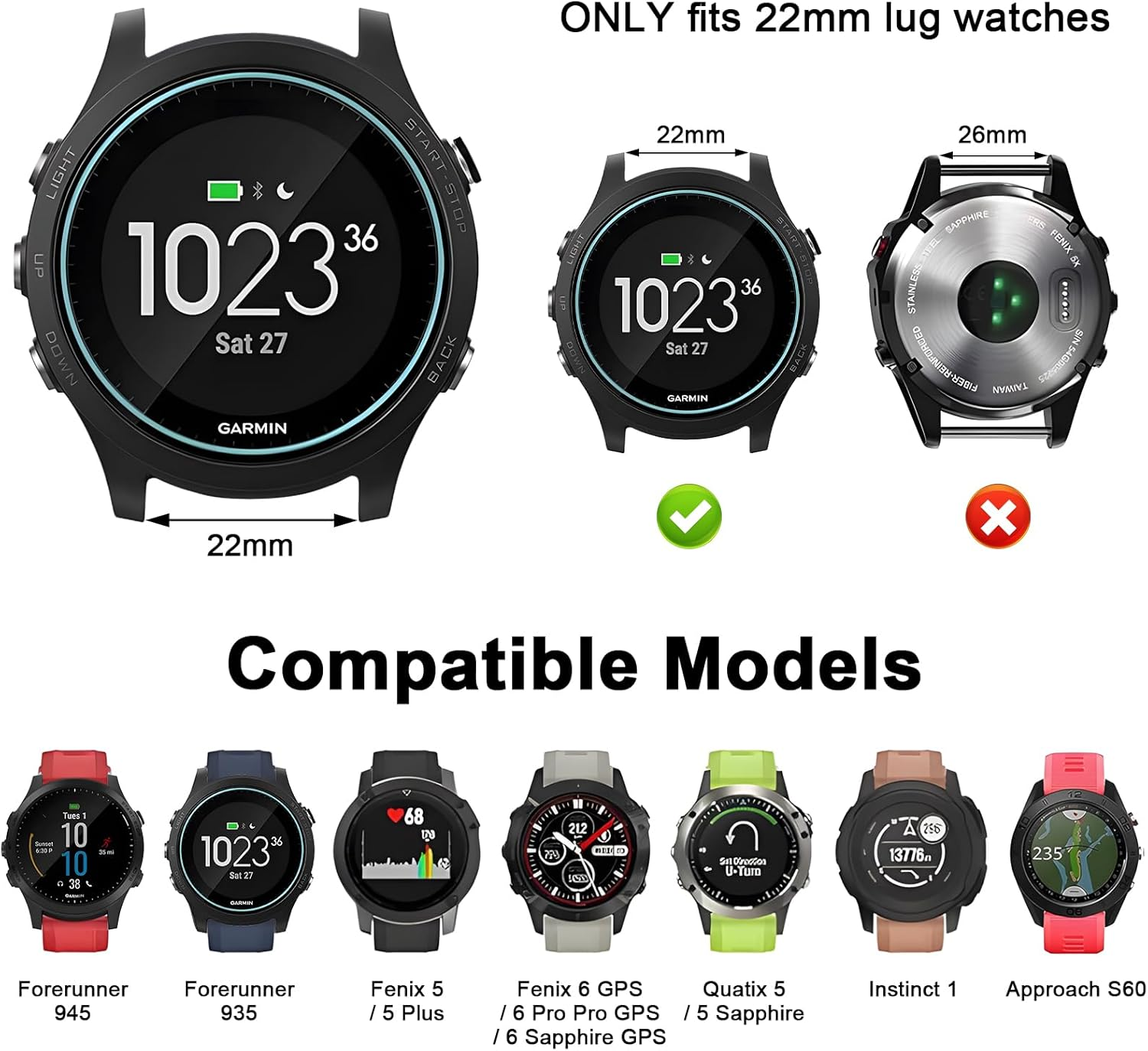 Leonids Bands for Garmin Forerunner 945 Band/Forerunner 935 Bands without Pins, Soft Silicone Sport Band for Garmin Fenix 6 GPS/6 Pro GPS Sapphire, Fenix 5/5 Plus, Approach S60 for Men (Not for Forerunner 945 Music) - Gray image number 7