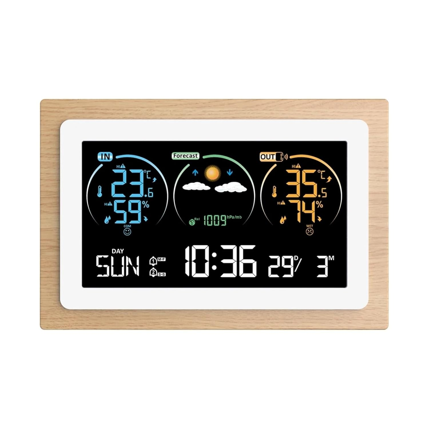 Digital VA Color Wood Weather Station Home Temperature Humidity Air Pressure Monitor Wall Alarm Clocks Wireless Forecast Sensor image number 2