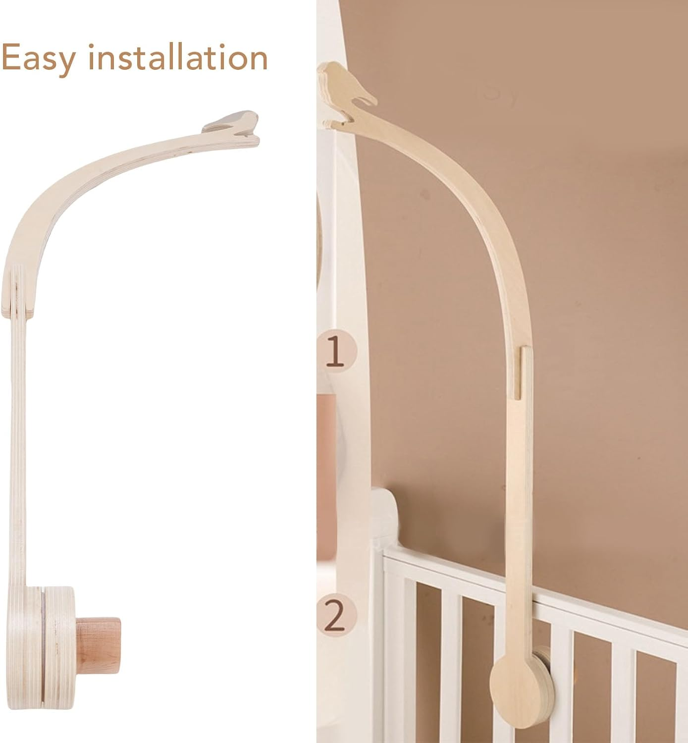 Baby Crib Mobile Arm, Beech Wood Baby Crib Mobile Arm Holder No Tool Assembly Bracket with Secure Gripping Design for Nursery image number 1