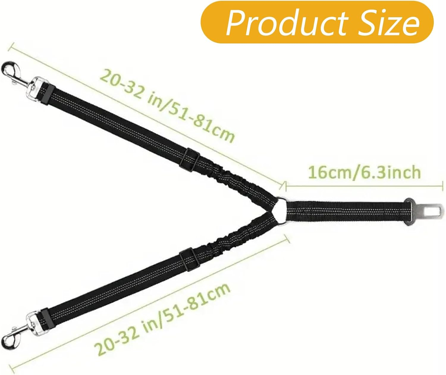Double Dog Seatbelt - Dual Pet Car Seat Belt Adjustable Double Dog Coupler Lead with Elastic Bungee and Adjustable Dual Pet Car Seat Belt with Elastic Bungee & Reflective Stripe image number 3