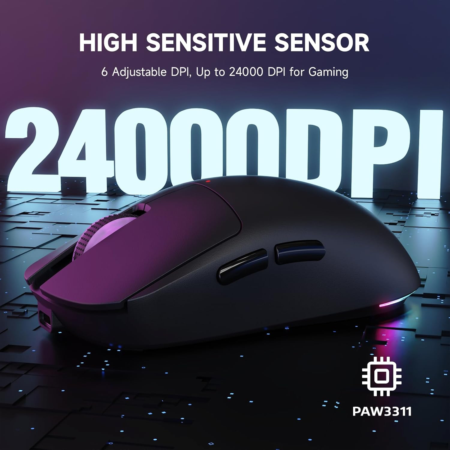 MAGIC-REFINER G6 Wireless Gaming Mouse,24000 DPI Adjustable,72G Lightweight Mouse,1000Hz Polling Rate,Tir-Mode BT/2.4G/ Wired Gaming Mouse,750Mah Battery,With Grip Tape for Gamer/Office/Pc/Mac,Black - Black image number 5