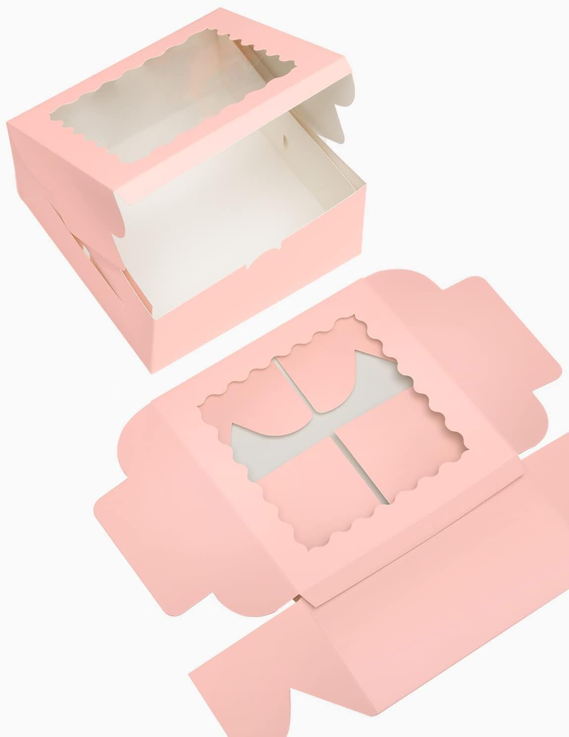 25.4X25.4X12.7 Cake Box, Pink and White Cake Box with Window Cake Containers (10 * 10 * 5 Inch) 8Pcs image number 5