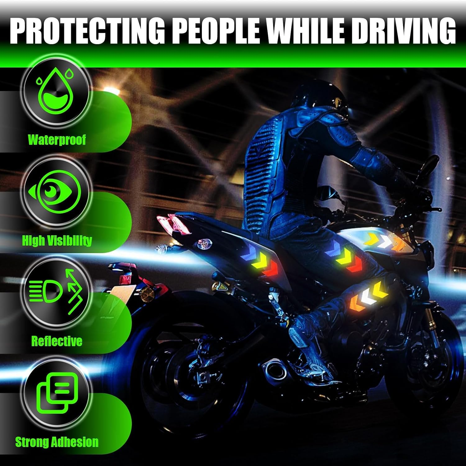 Reflective Stickers, 60 Pcs Night Warning Stickers, Outdoor Reflective Stickers for Vehicles, Cars, Motorcycles, Bicycles (6 Colors, Arrow) image number 4