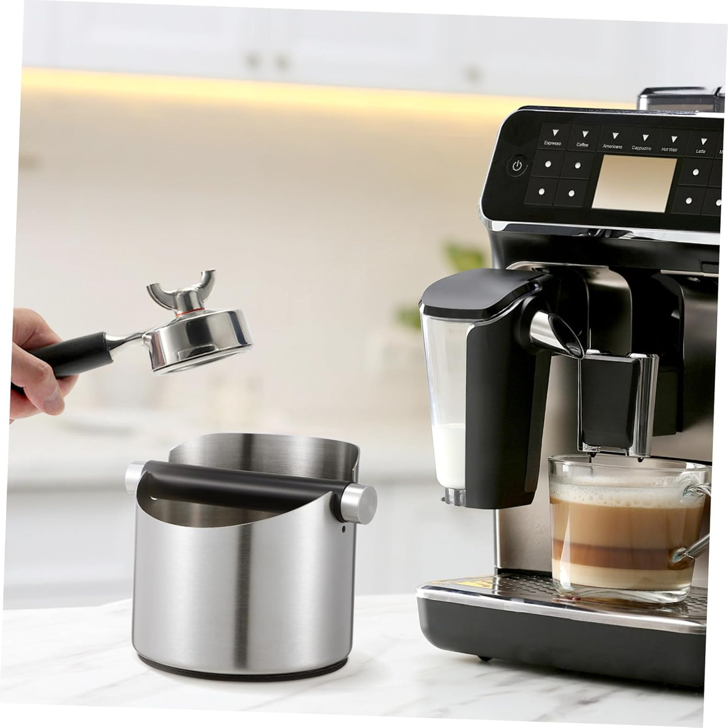 HOODANCOS Stainless Steel Espresso Dump Bin Coffee Knock Holder with Deep Bowl Large Capacity Coffee Grounds Storage Container for Home Bar Cafe Kitchen image number 1