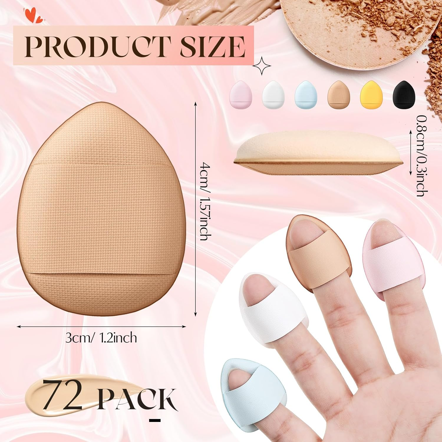 72 Pcs Finger Powder Puff Mini Makeup Sponge Soft Beauty Makeup Blender Puff for Foundation, Face Powder, under Eye Setting, Concealer, Repair Cream, Cosmetic Tool (Cute Colors) - Blue image number 5