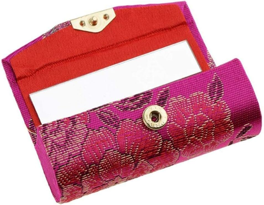 Portable Lipstick Case Chinese Style Floral Lip Balm Organiser with Makeup Mirror 5PCS Lipstick Case with Mirror Portable Lipstick Holders Mini Makeup Mirror Lip Balm Holder image number 1