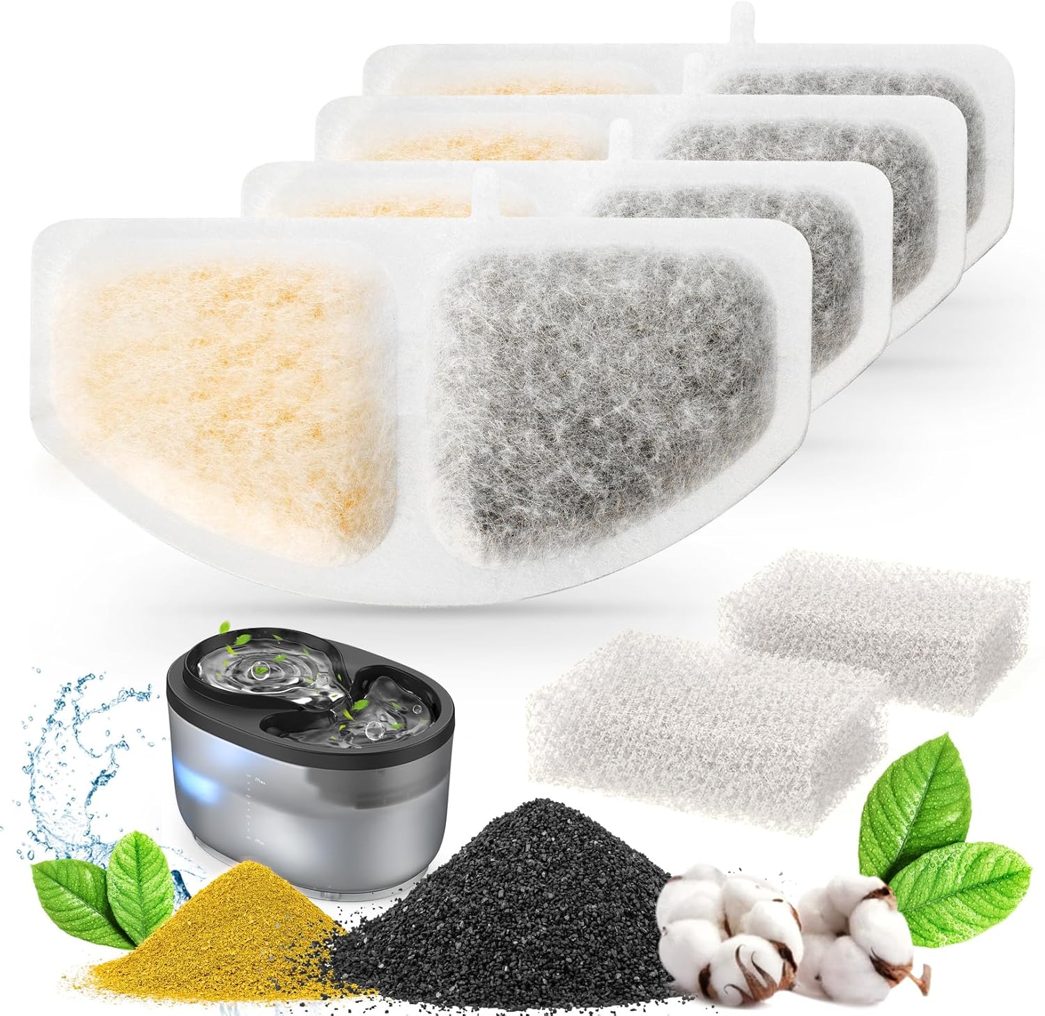 Oneisall 4Pcs Cat Water Fountain Filter for HM-02 2.5L Cat Fountain, Triple Action Water Filter image number 5