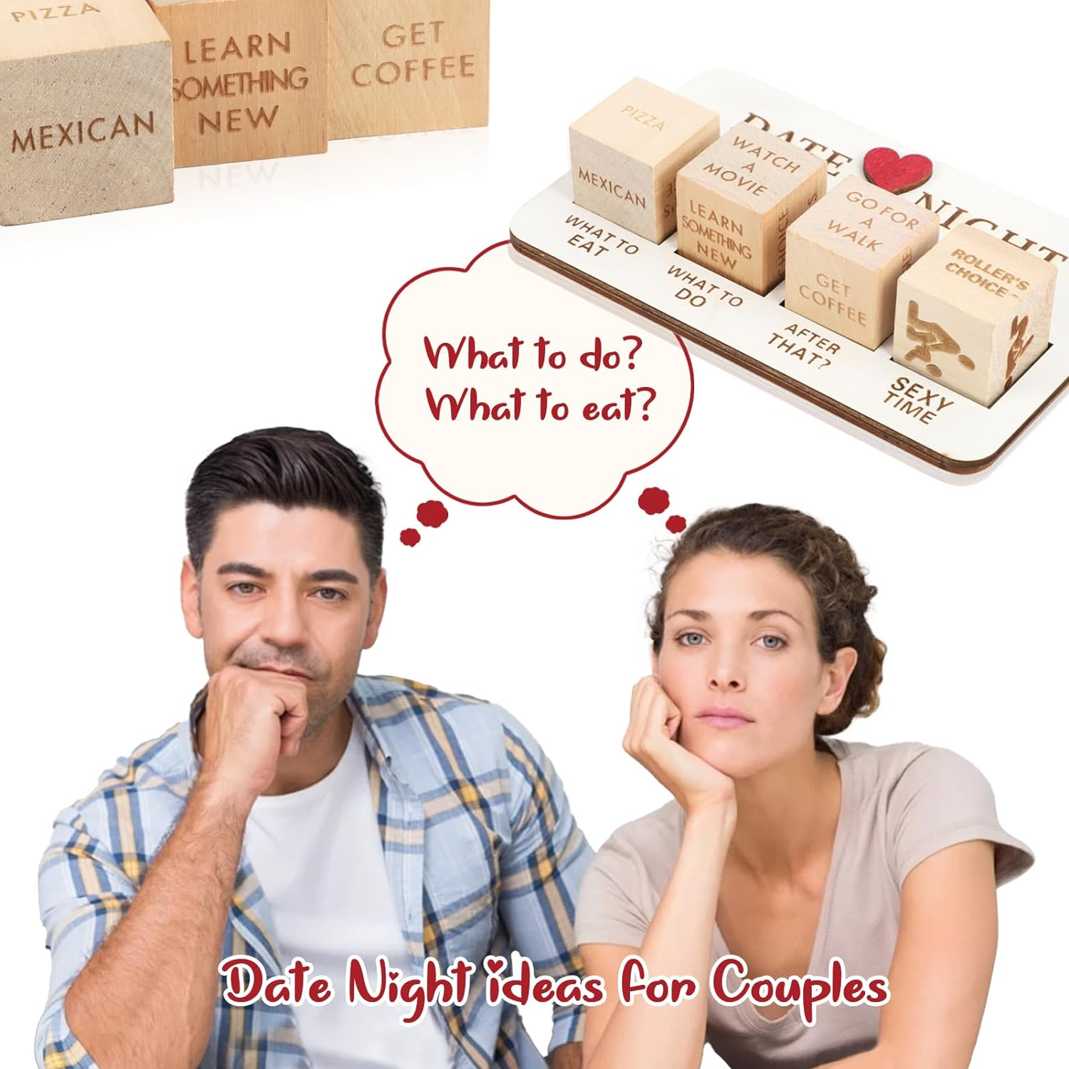 Wooden Date Night Dice, Romantic What to Do Date Night Couples Games with Pouch Storage, Novelty Action Decision Dice Games Date Night Ideas for Couples, Valentine'S Day, Birthday image number 6