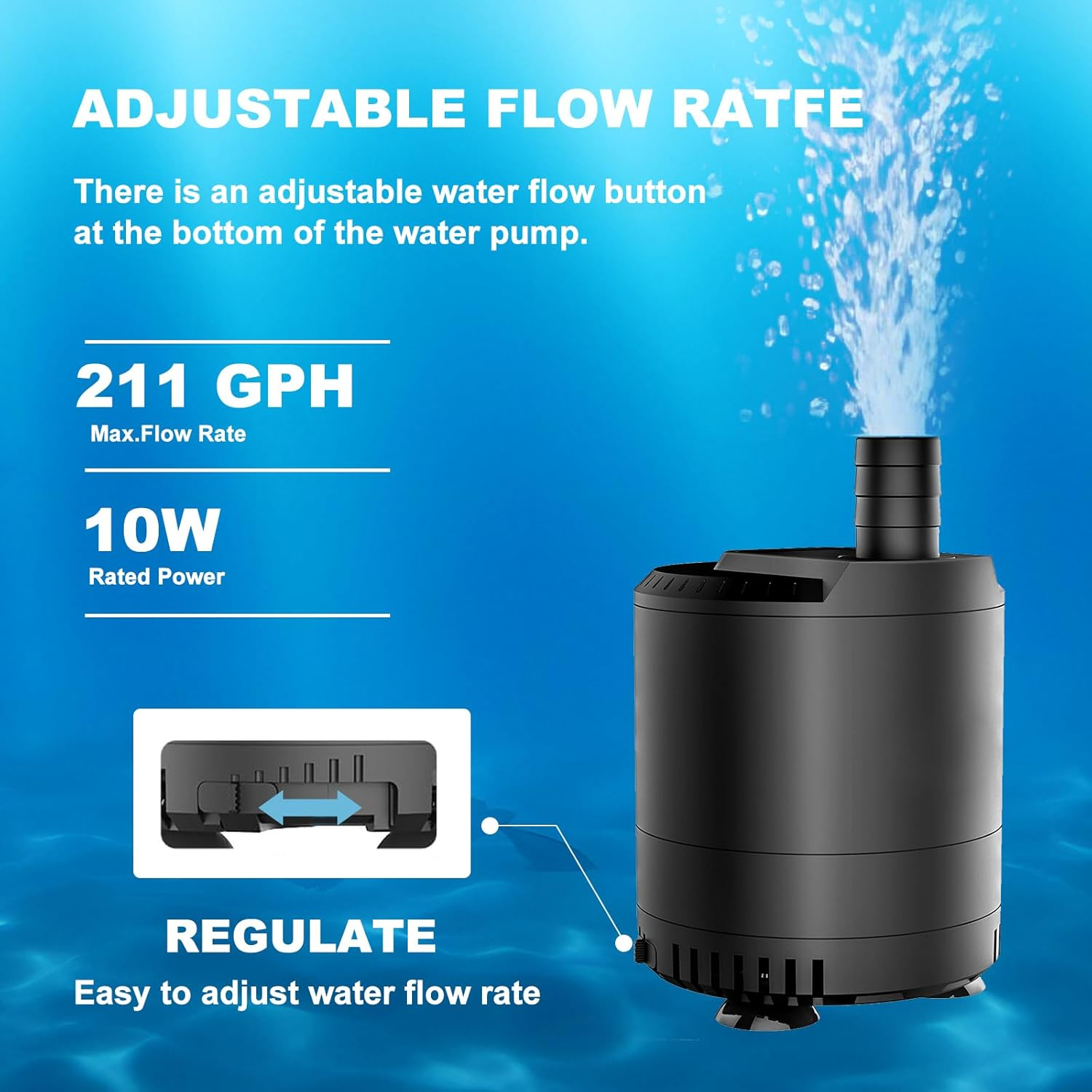 Aquarium Submersible Pump 211 GPH(800L/H), Aquarium Water Pump, Adjustable Water Flow, Quiet Operation, for Fish Tanks, Ponds, Aquariums, Statues, Hydroponic Greens. image number 6