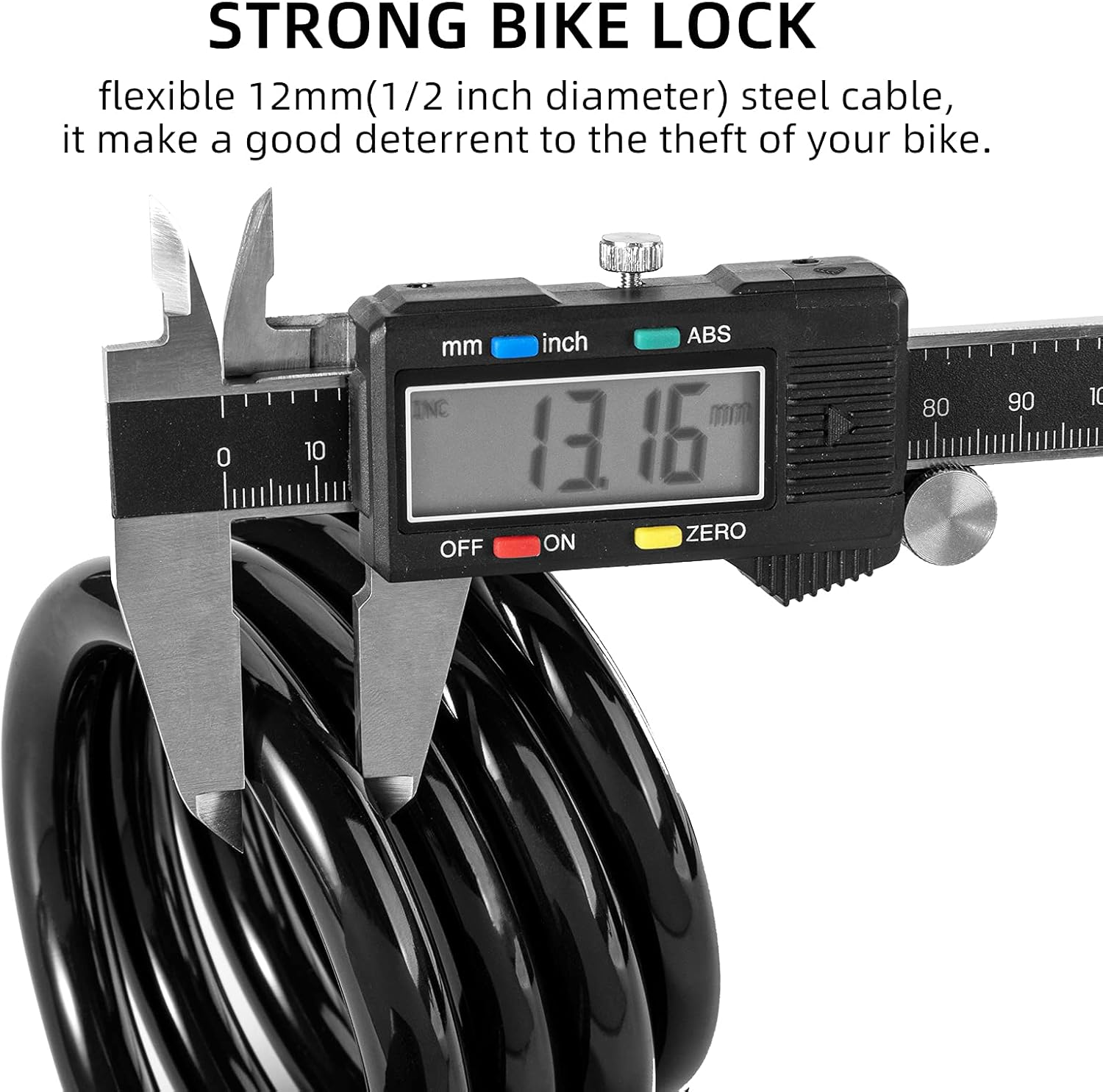 ROCKBROS Bike Lock Cable 4 Feet Bicycle Cable Lock with Mounting Bracket 2 Secure Keys 1/2 Inch Diameter image number 1
