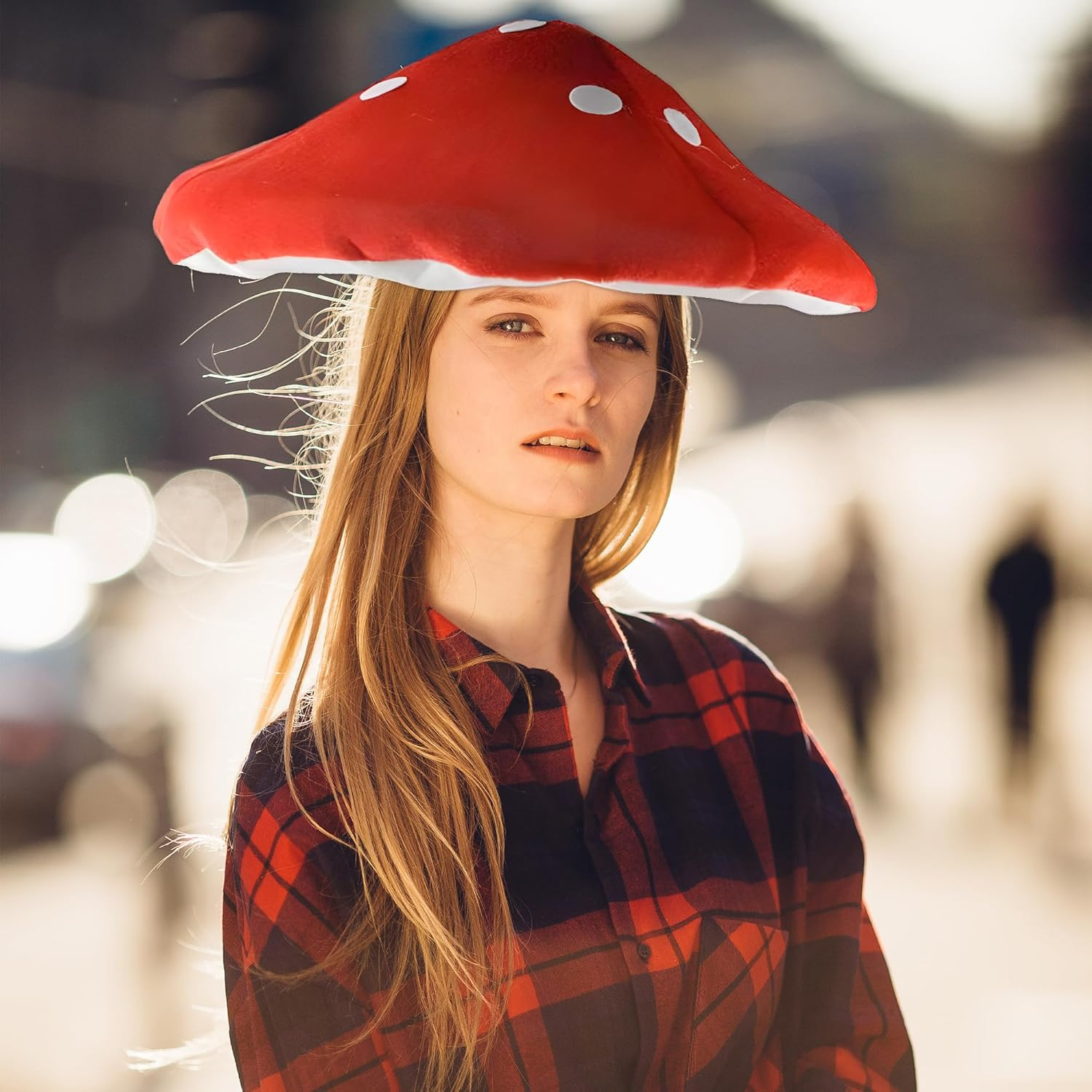 2Pcs Mushroom Hats Set, Spotted Toadstool Beret with Felt Cape, Soft Plush Costume Headwear for Boys Girls Adults for Birthday Parties Stage Shows & Fun Photo Shoots image number 2