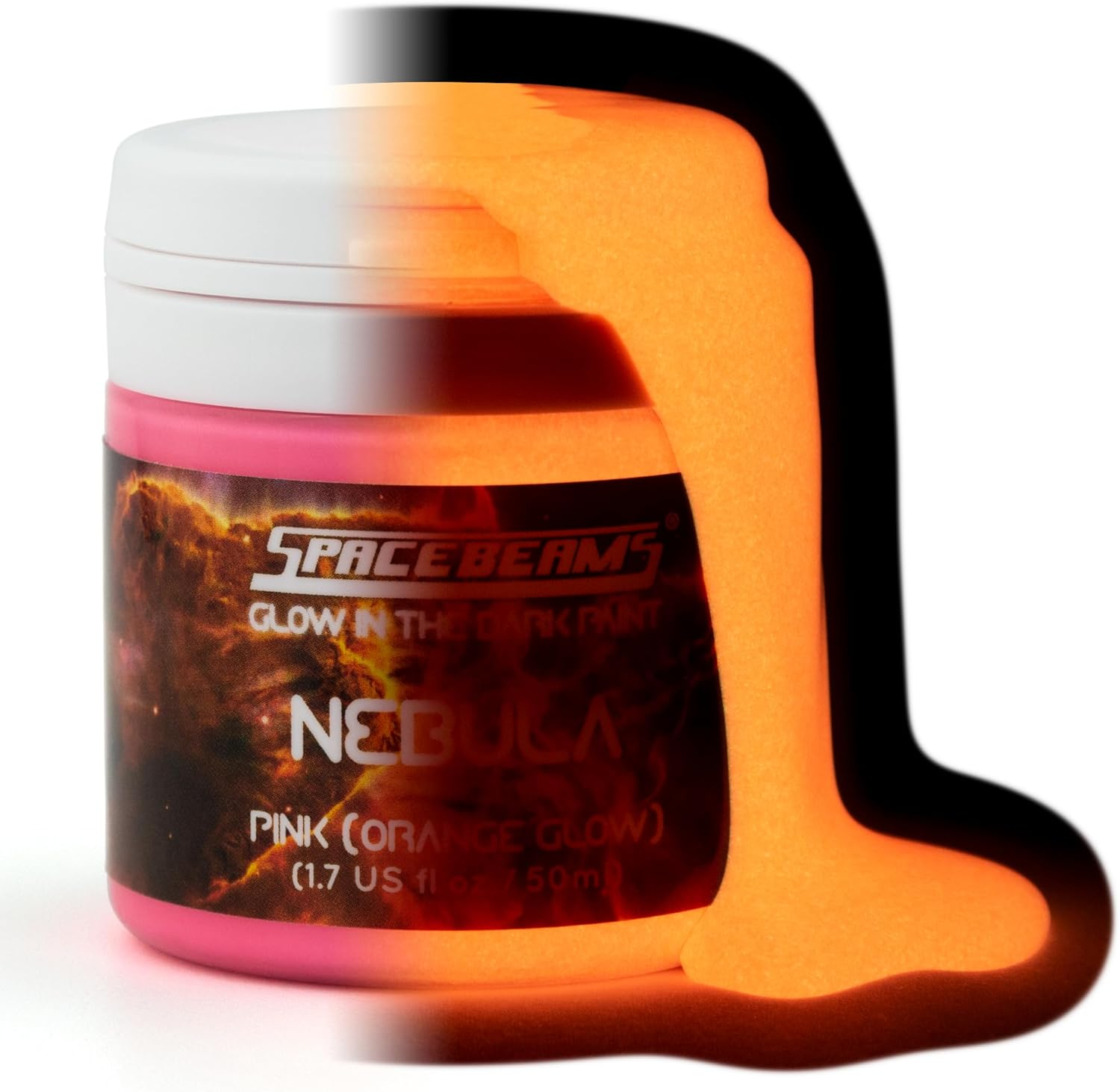 Nebula Glow in the Dark Paint (20Ml) Pink with Orange Glow, Non-Toxic, Water Based, by Spacebeams