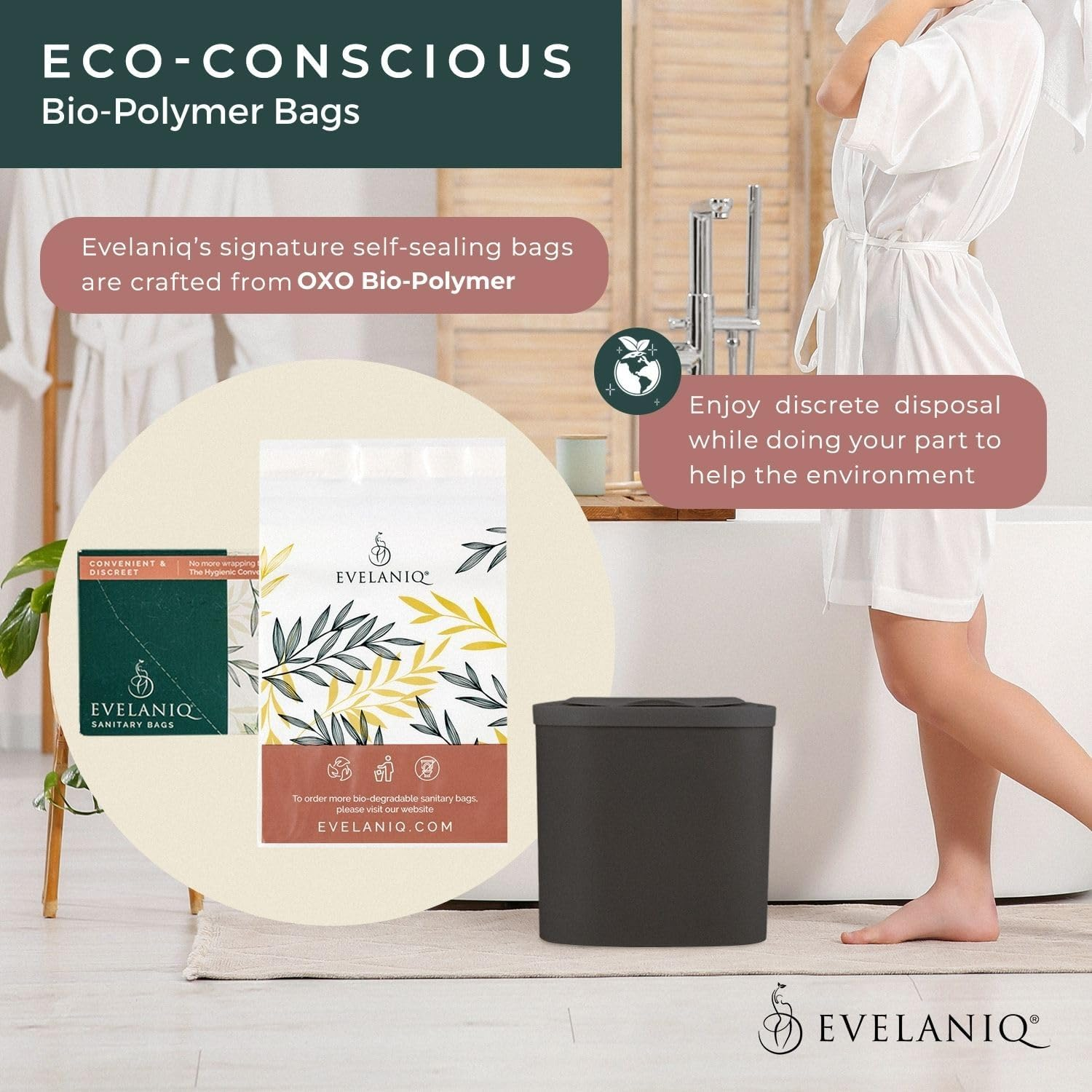 Women'S Sanitary Napkin Receptacle (Bin + 150 Hygiene Bags) Feminine Pad & Tampon Restroom Disposal Receptacle Mini Trash Can Starter Pack, Dark Grey for Home & Business Bathrooms. image number 1