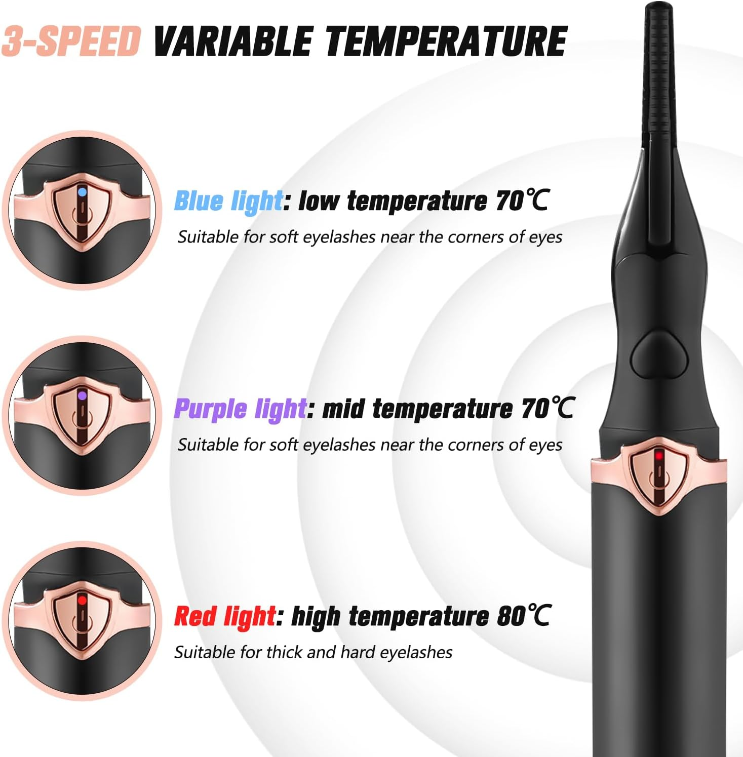 Heated Eyelash Curler, Mini Electric Eyelash Curler, Portable Makeup Electric Eyelash Curling, USB Rechargeable Finalize Eyelash Tool Beauty Tools for Women (Black) image number 3