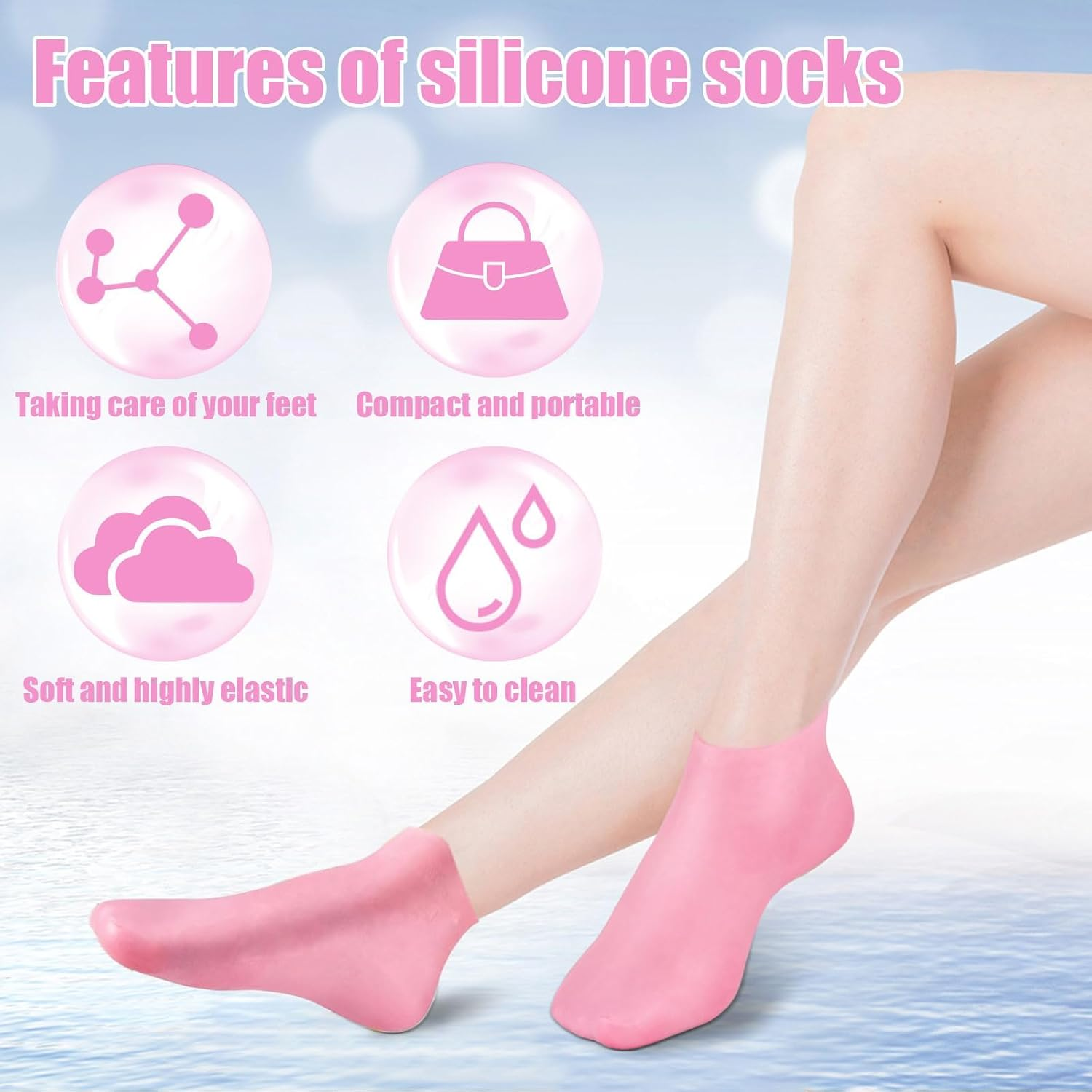 Silicone Socks for Women, 2 Pairs Moisturizing Foot Socks, Soft Gel Socks for Repairing Dry Cracking Foot Skin, Softening Rough Skin (Pink) image number 6
