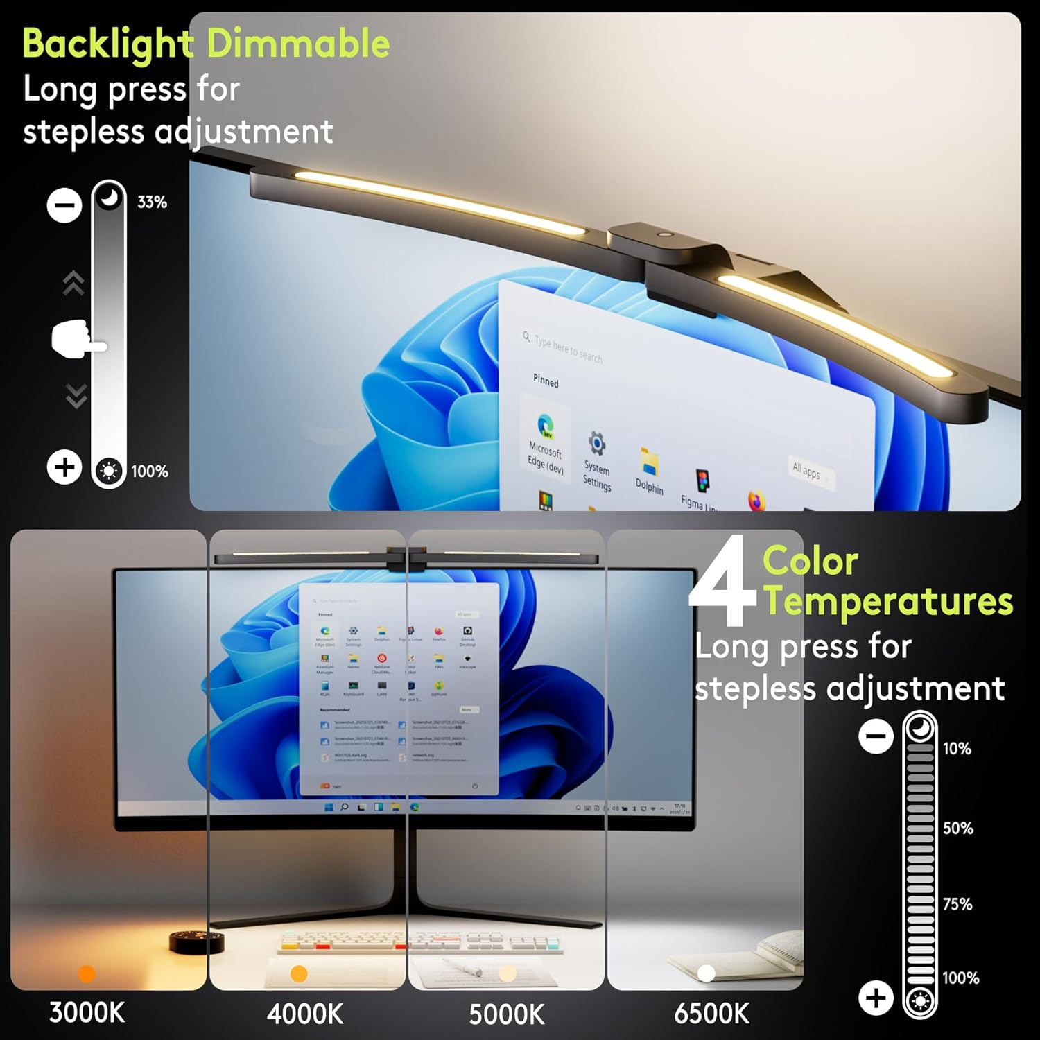 Quntis Curved Monitor Light Bar with Remote &Touch, Auto Adjustable Brightness and Color Temperature Eye-Care USB Computer Lamp with Foldable Backlight Screen Light Bar, No Glare Home Office Gaming image number 4