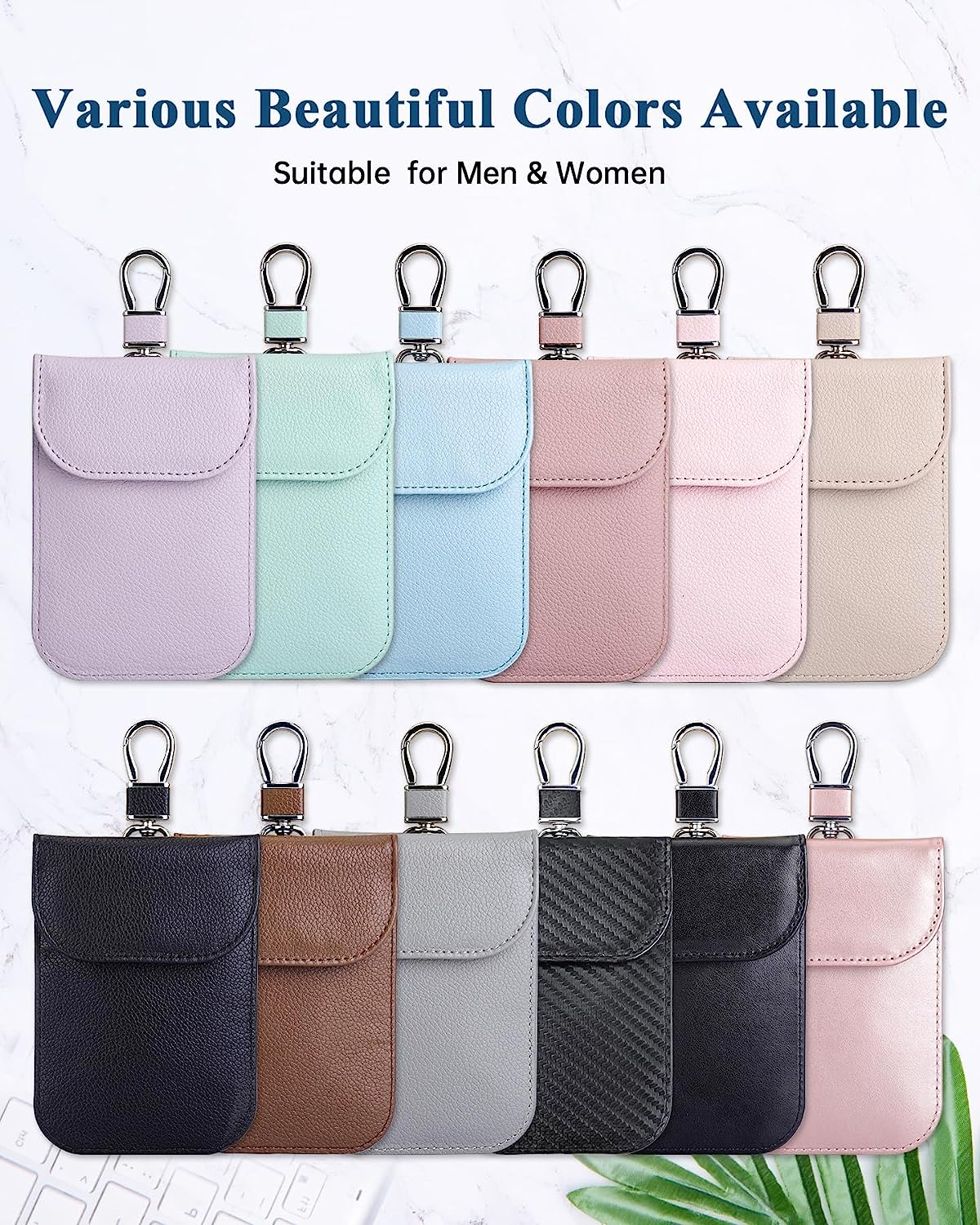 Teskyer Key Fob Protector, 2 Pack of Faraday Bags, Anti-Hacking Faraday Case, Anti-Theft RFID Signal Blocking Pouch for Car Key, Crazy Horse Leather, Black and Rose Gold image number 2