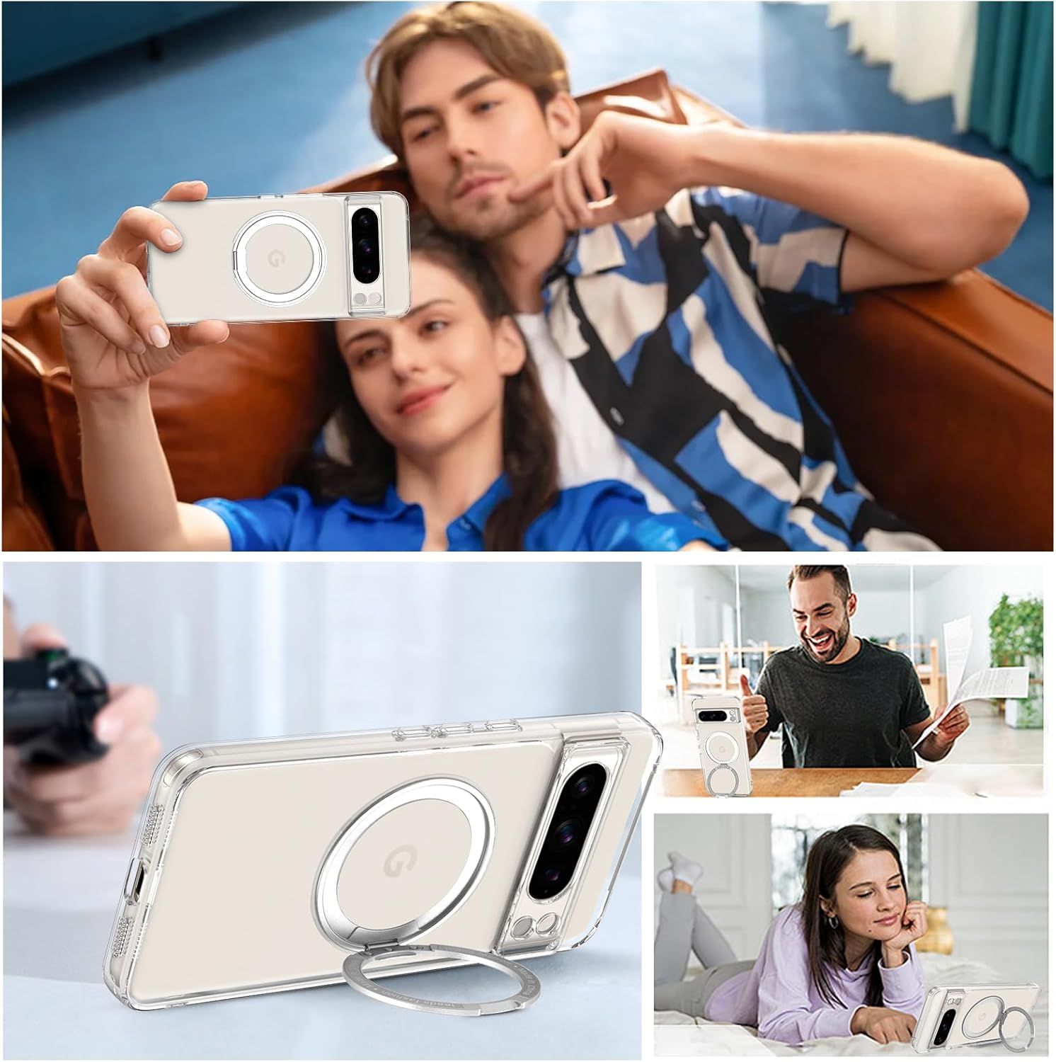 BENTOBEN Google Pixel 8 Pro Case, Magnetic Slim Phone Cases with Ring Holder [Compatible with Magsafe] 360&deg; Rotatable Stand,Shockproof Drop Safe Full Body Protective Cover for Google Pixel 8 Pro,Clear image number 2