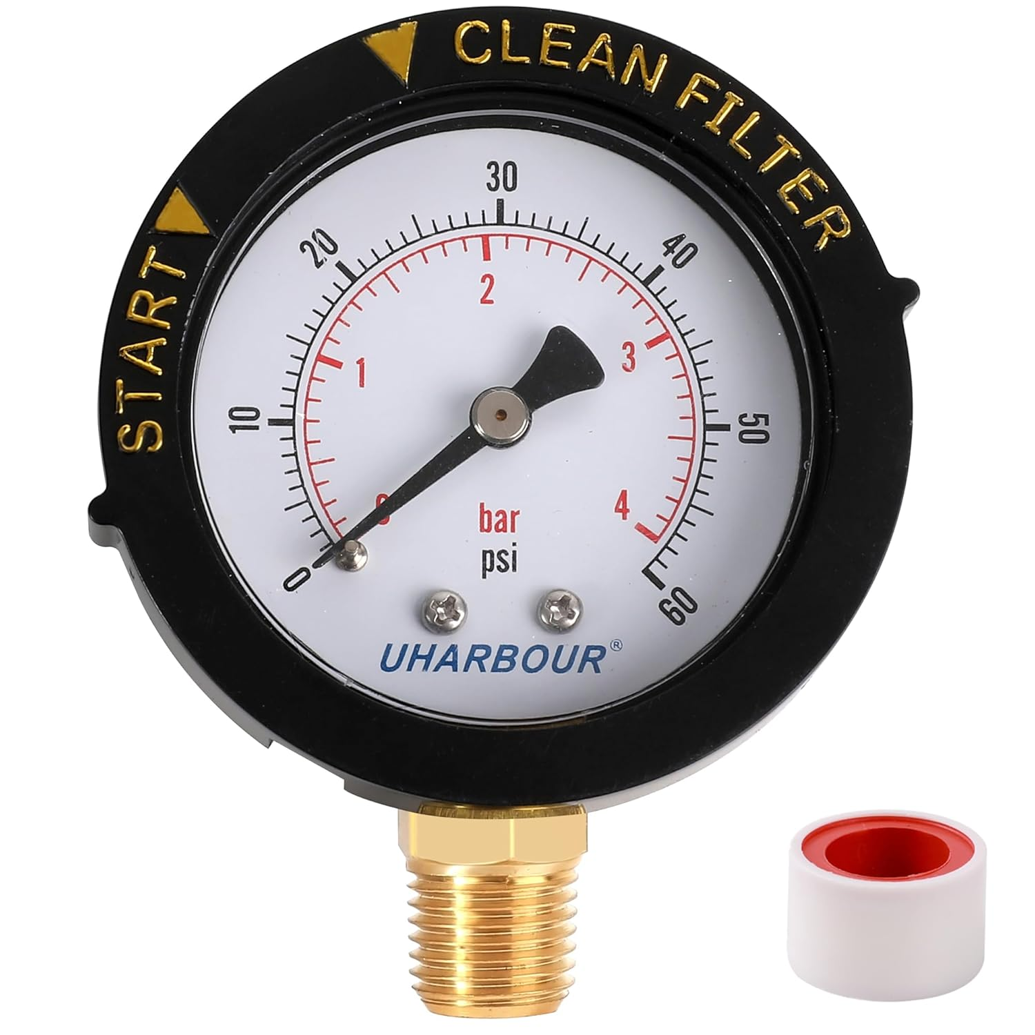 Pool Filter Pressure Gauge 60Psi - 2" Dial with Bezel, 1/4" Center Bottom Mount, 1/8" Adapter - Pump Replacement image number 4