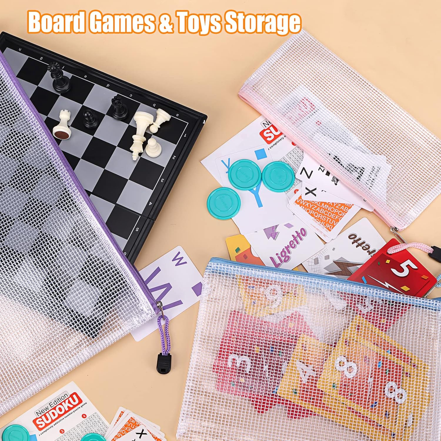 EOOUT 32Pcs 8 Sizes Mesh Zipper Pouch, Waterproof Mesh Bags with Zipper, 16 Colors Travel Pouches, for Board Games Toys Storage, Travel Accessories, Documents Cosmetics School Office Supplies image number 5