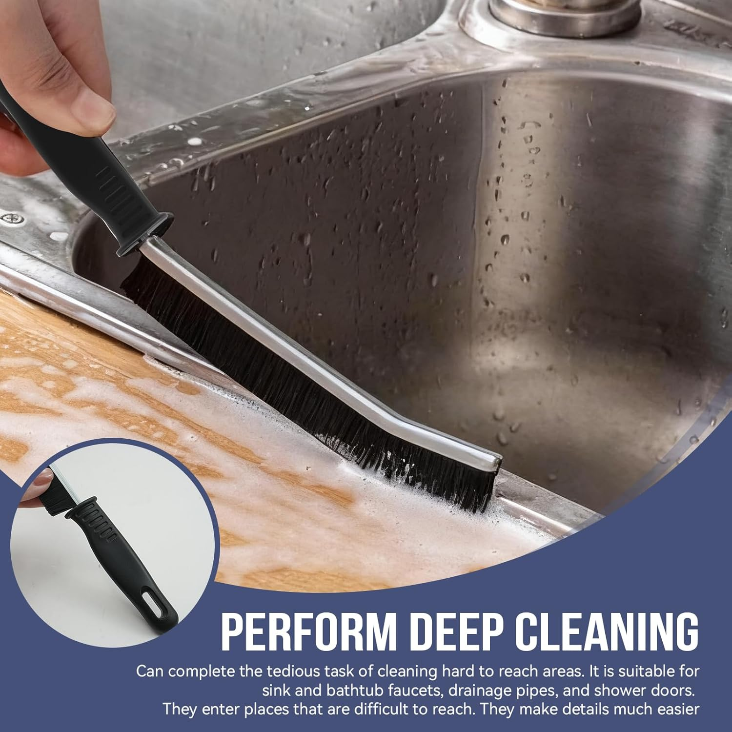 Deep Crevice Cleaning Grout Brushes, 4 Pcs Hard Bristle Cleaning Brush with Non-Slip Handle, Household Supplies for Bathroom Kitchen Toilet Window Vehicle (Black) image number 1