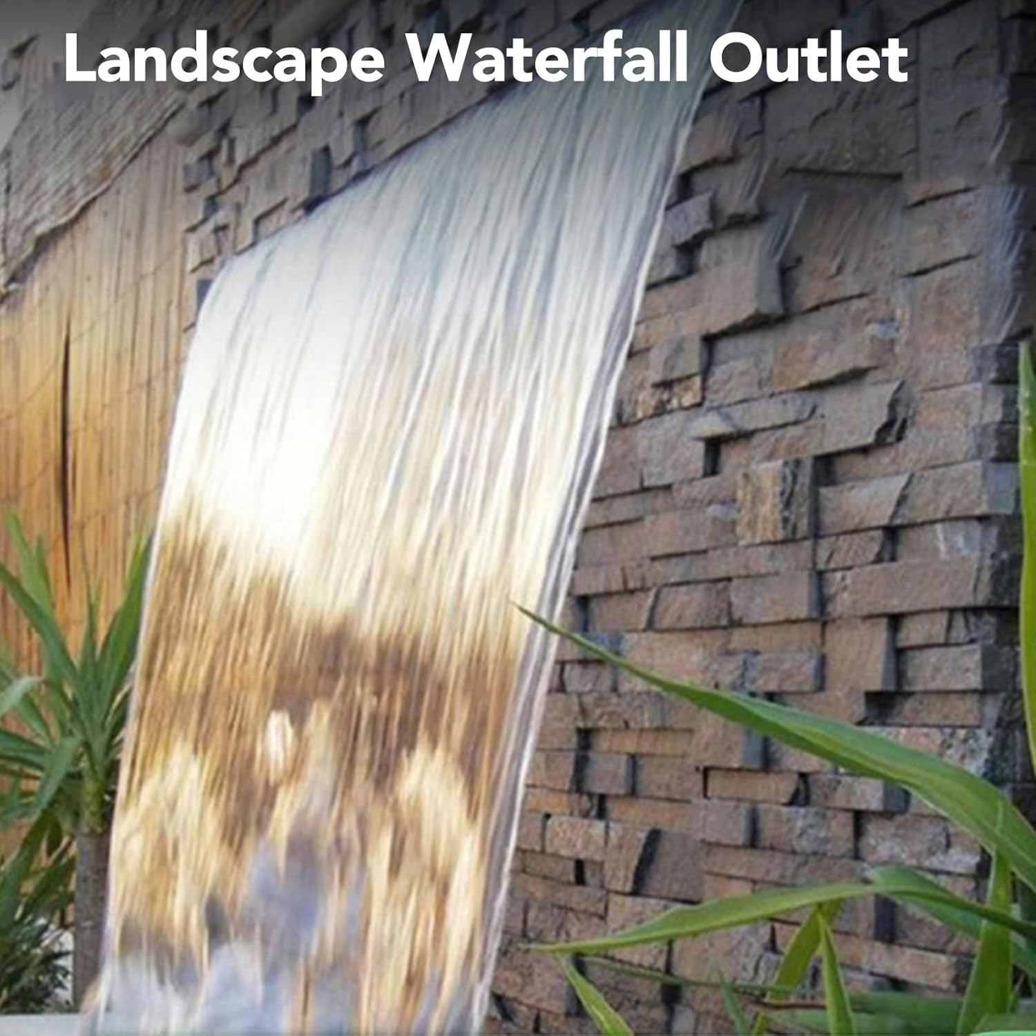 Waterfall Pool Fountain, 304 Stainless Steel Pool Waterfall Spillway with Pipe Connector, Decorative Fountain Spillway, Wide Top Opening Outlet for Outdoor (500MM) image number 5