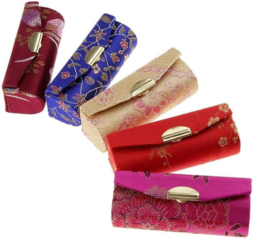 Portable Lipstick Case Chinese Style Floral Lip Balm Organiser with Makeup Mirror 5PCS Lipstick Case with Mirror Portable Lipstick Holders Mini Makeup Mirror Lip Balm Holder image number 4