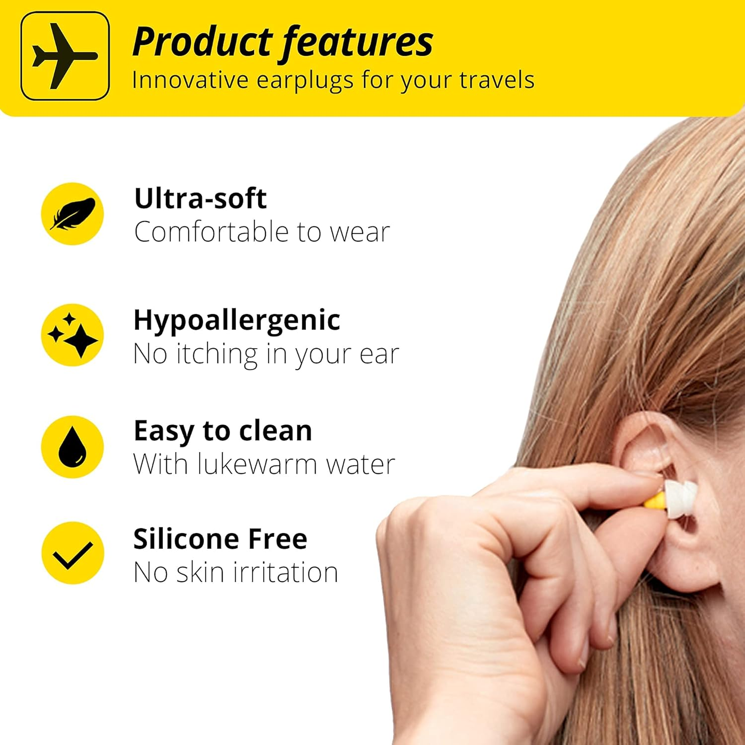 Alpine Hearing Protection Flyfit Airplane Ear Plugs &ndash; Pressure Regulating Reusable Ear Plugs Prevent Ear Pain - Soft Travel Ear Plugs &ndash; Sleep or Chat with the Hypoallergenic No Silicone Earplugs image number 5