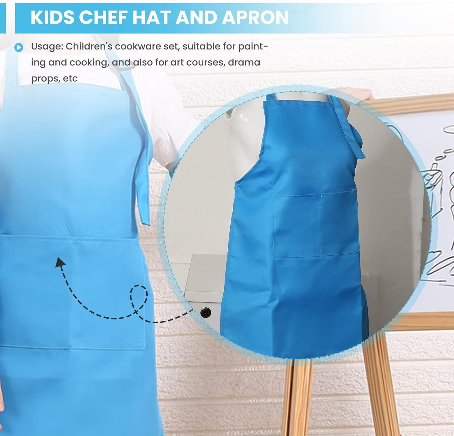 8-Piece Children'S Apron and Chef Hat Set, Adjustable, with 2-Pocket Kitchen Apron Apron image number 3