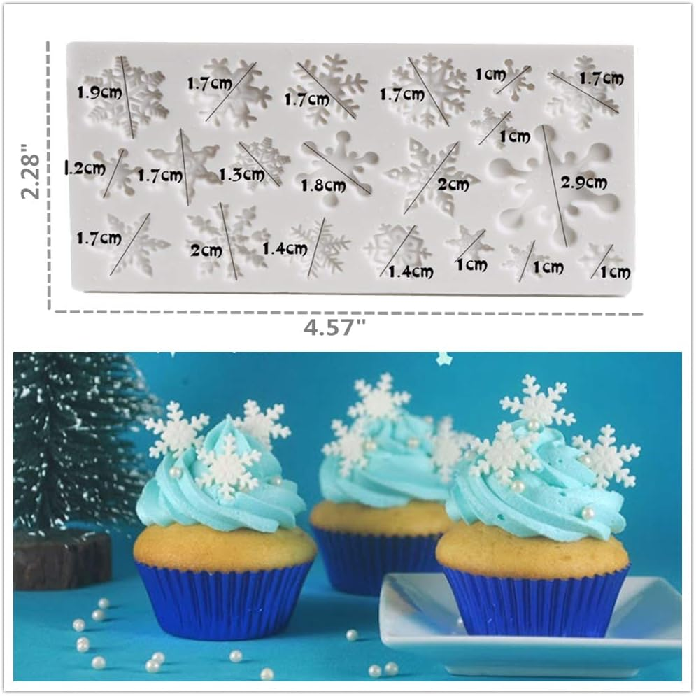 Set of 4 Jevenis Snowflake Fondant Mold 3D Christmas Cake Decorations Winter Cupcake Topper for Chocolate Candy Soap Cake Baking Decoration (White1) image number 1