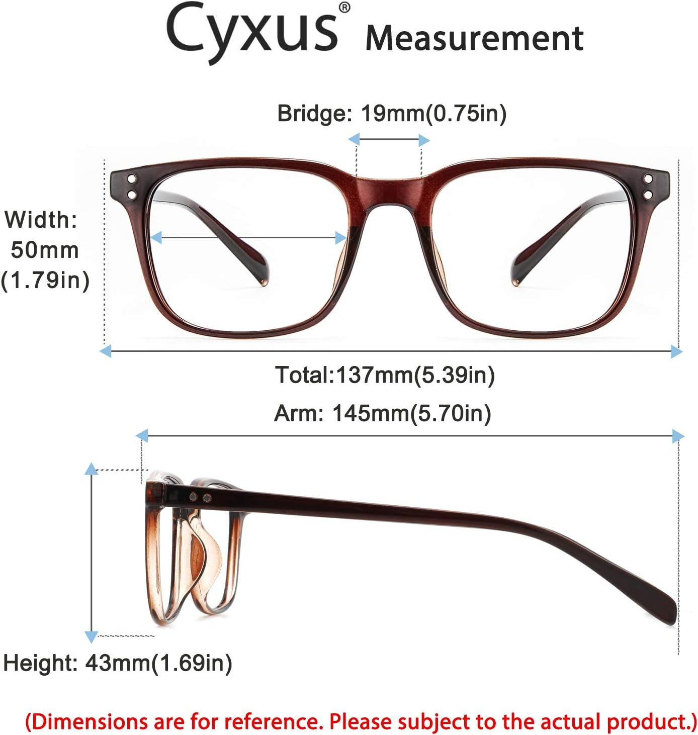 Cyxus Blue Light Blocking Glasses Square Eyeglasses Frame Computer Gaming Eyewear UV420 Filter Clear Lens (Brown) image number 5