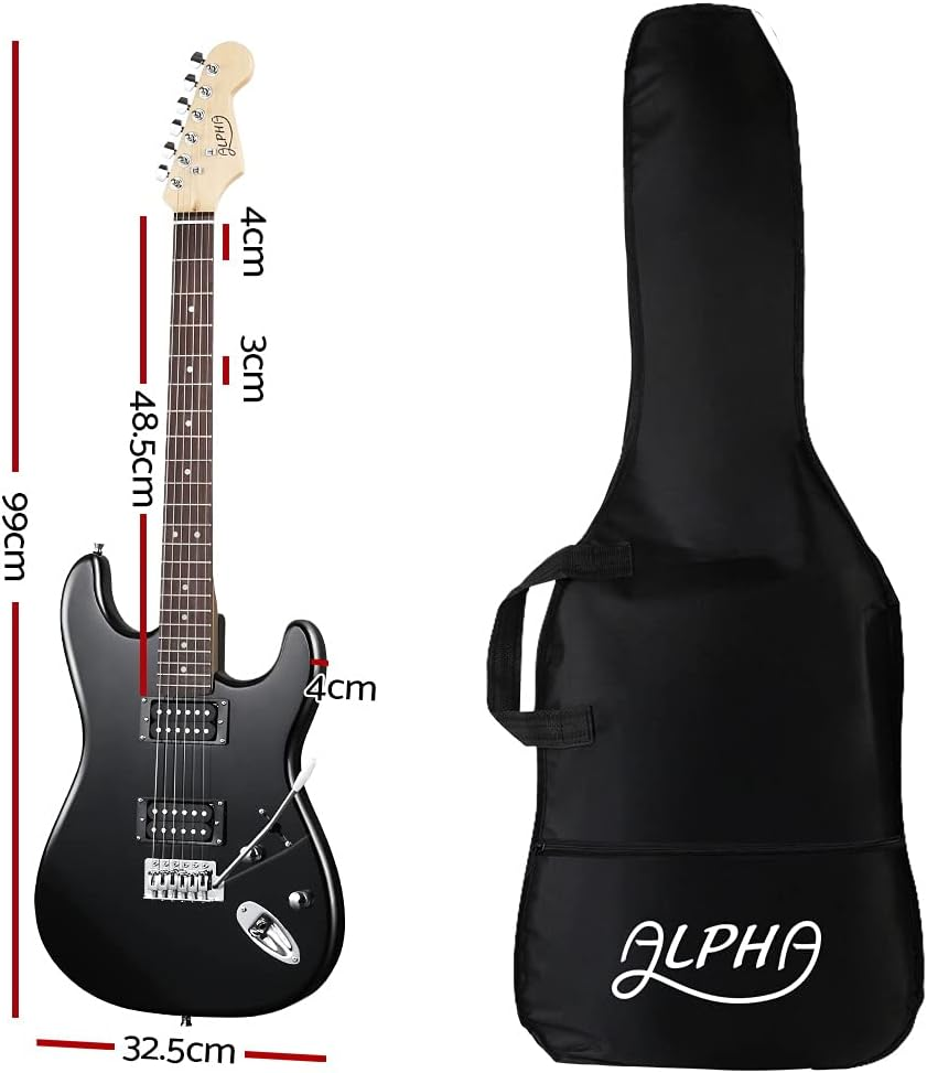 Alpha Electric Guitar Music String Instrument Rock W/Carry Bag, 3M Cable, Whammy Bar - Glossy Black image number 2