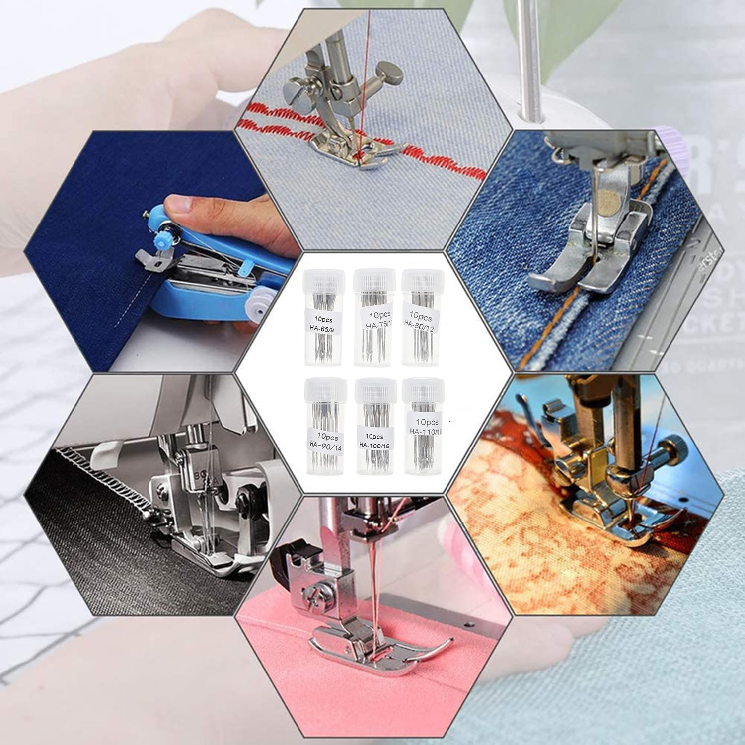 Taicols Sewing Machine Needles, 60 Pcs Universal Sewing Machine Needles, Sewing Needles, Heavy Duty Standard Needles for Singer, Brother, Janome, Varmax, Size 65/9, 75/11, 80/12, 90/14, 100/16, 110/18 image number 2