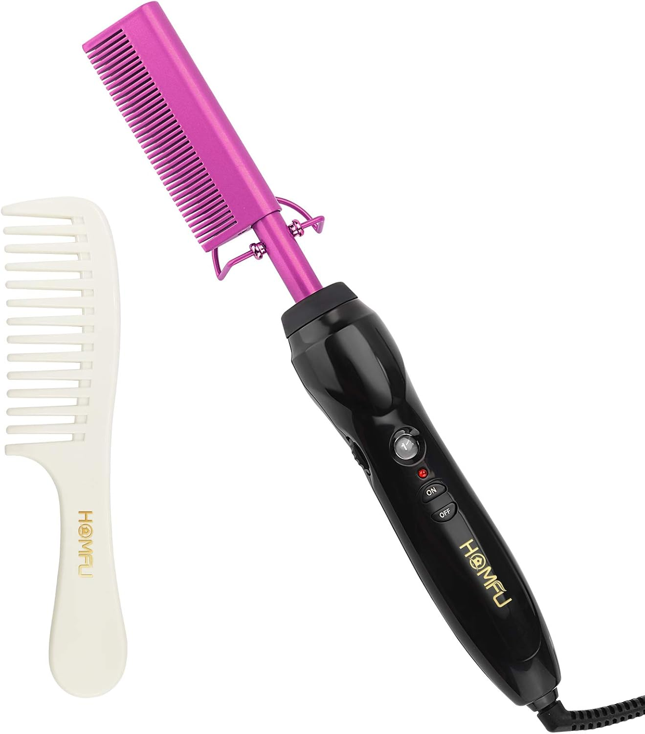 Homfu Electric Hot Comb Hair Straightener Heat Pressing Comb Curling Flat Iron Curler Hair Straightener Brush for Natural Black,Anti-Scald Beard Straightening Electric Press Comb - Gold image number 3