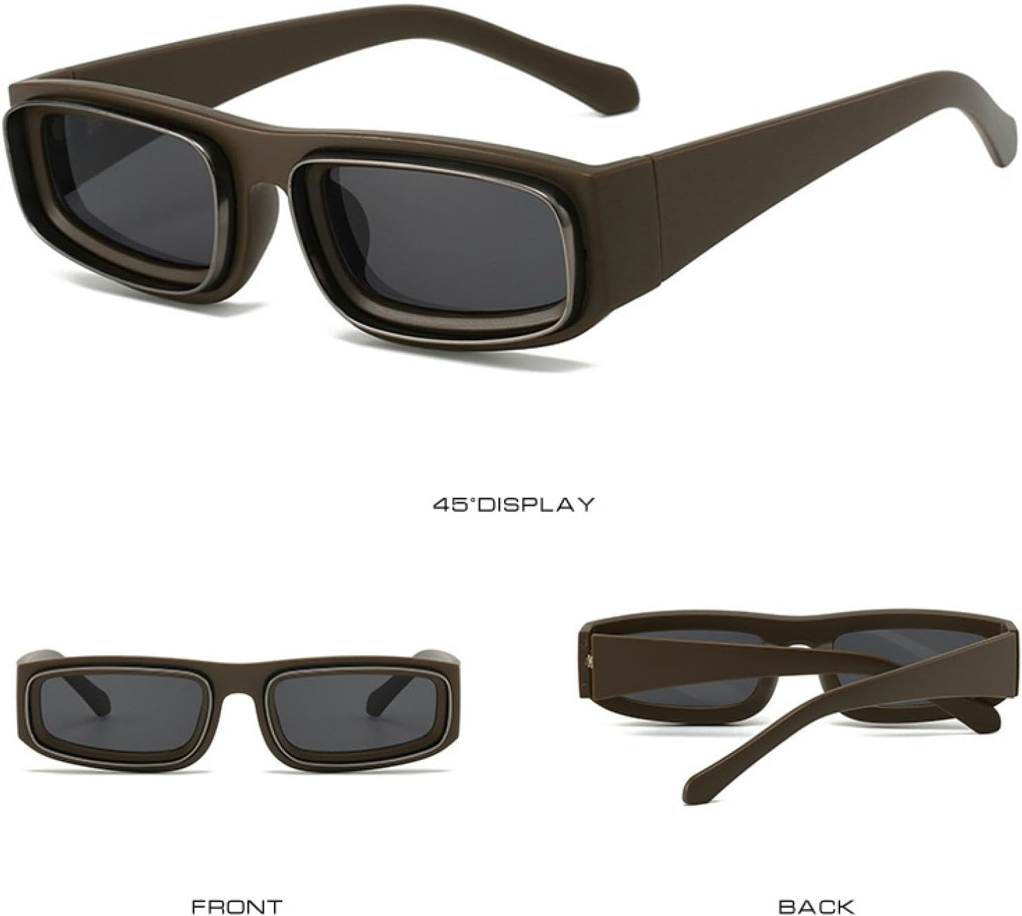 JRLLFD Small Rectangle Punk Sunglasses Men Luxury Vintage for Male Retro Shades Uv400 - C1Browngray image number 4