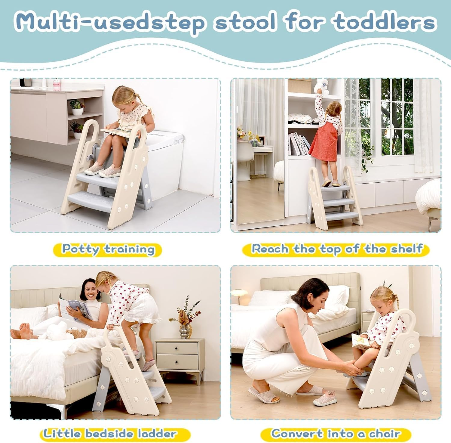 Foldable Step Stool for Bathroom Sink, Adjustable Kids 3 Step Stool for Toilet Potty Training Toddler Tower with Handles, Baby Child Kitchen Counter Stool Helper image number 5