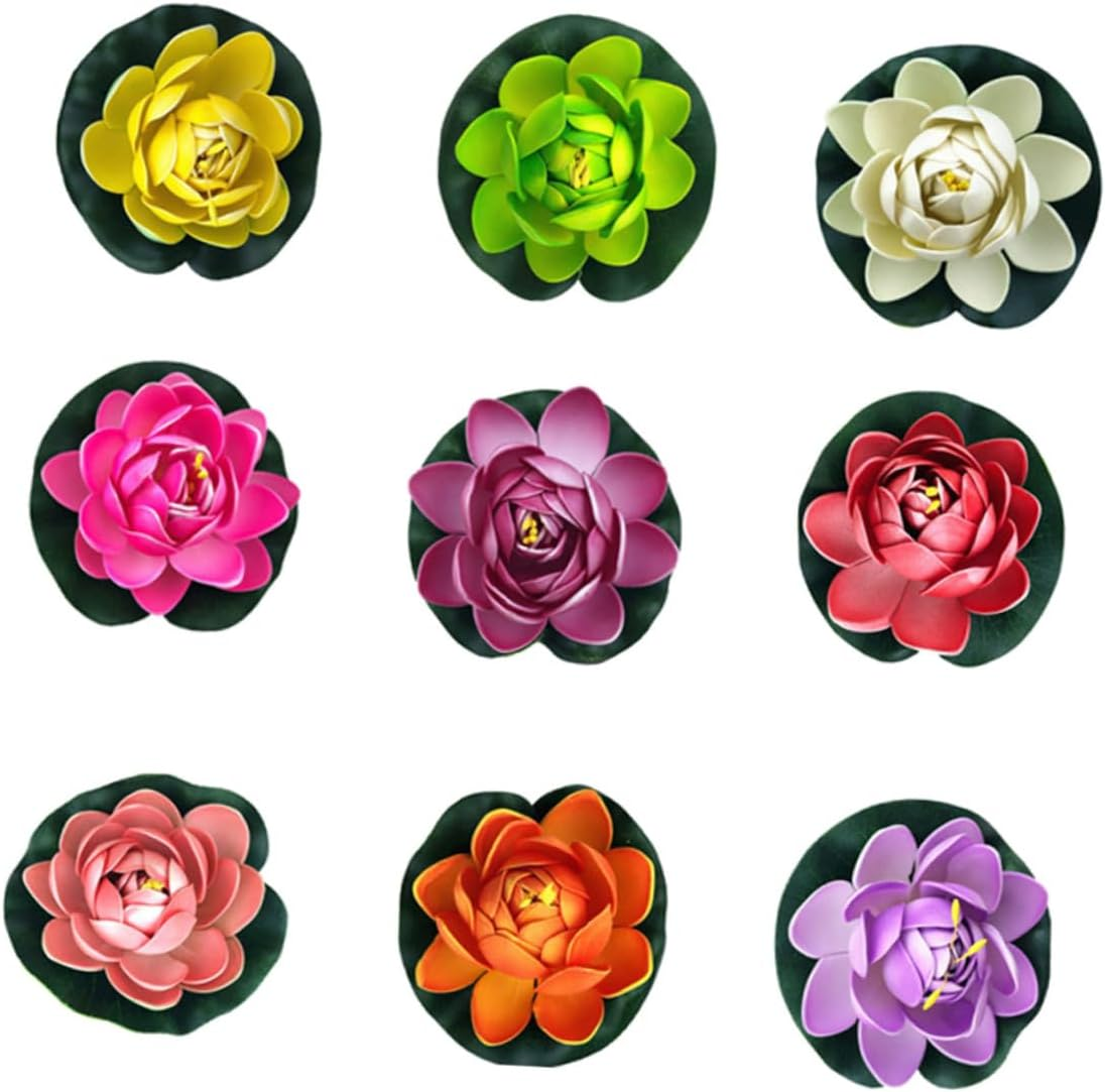 9Pcs Artificial Lotus Flower Floating Candle Water Lily Night Lamp for Pool Fish Tank Pond Simulation Floating Flowers 11Cm image number 1