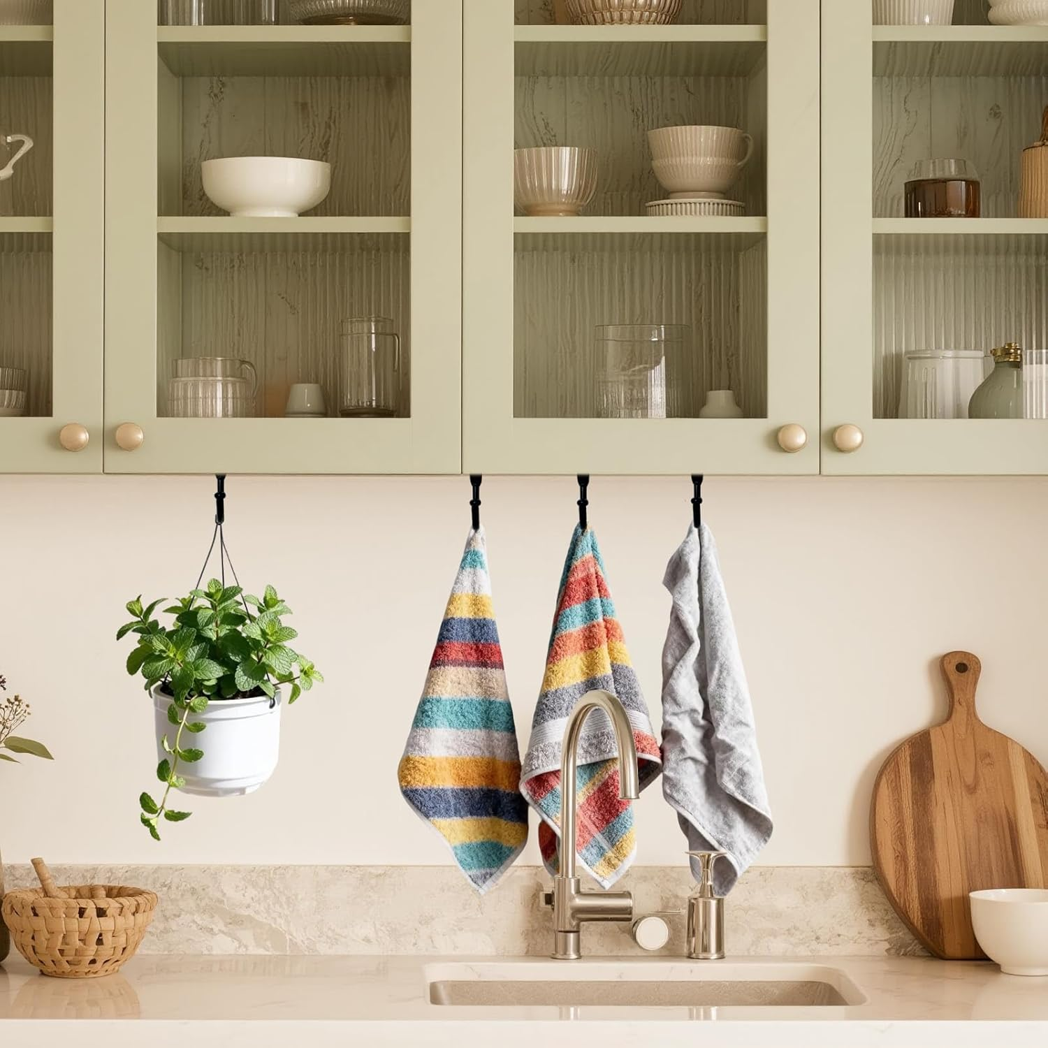 Alguirnex 16 Pcs Black Cup Hooks, Heavy Duty under Shelf Mug Hooks, Iron Curved Hooks for Kitchen Utensil Storage, Cabinet, Wardrobe & Home Organisation(Without Screws) image number 1